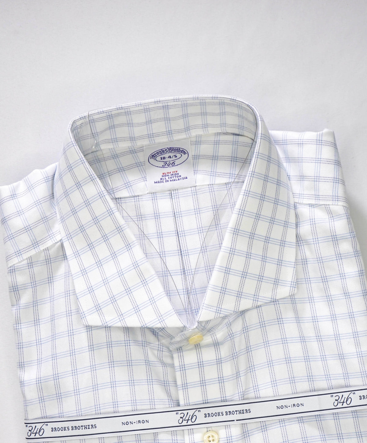 $128 BROOKS BROTHERS - Blue Check NON-IRON "346" Slim Fit Shirt - 18 - 34/35