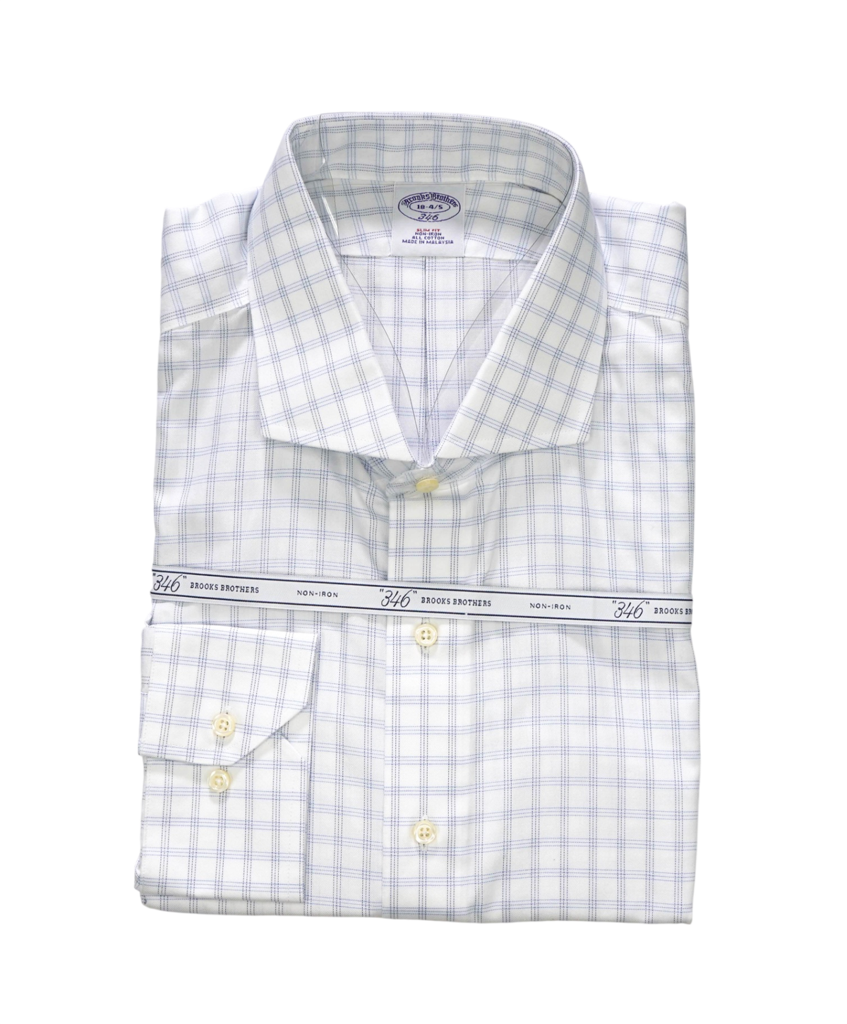 $128 BROOKS BROTHERS - Blue Check NON-IRON "346" Slim Fit Shirt - 18 - 34/35