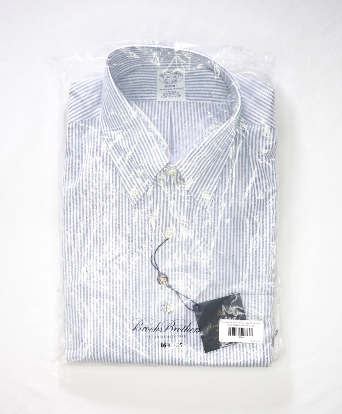 $128 BROOKS BROTHERS - Blue Stripe NON-IRON REGENT Shirt - 16.5 - 35