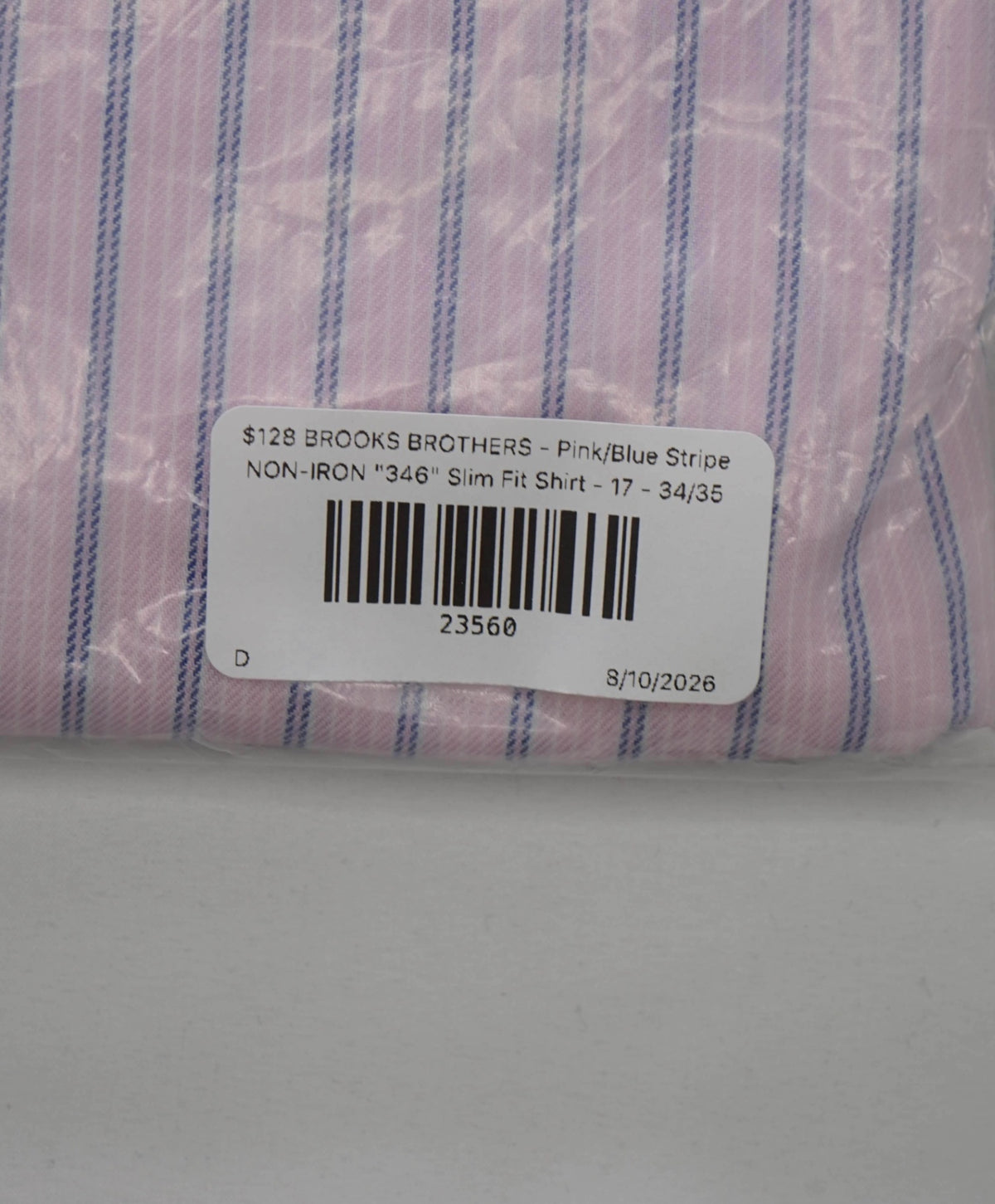 $128 BROOKS BROTHERS - Pink/Blue Stripe NON-IRON "346" Slim Fit Shirt - 17 - 34/35
