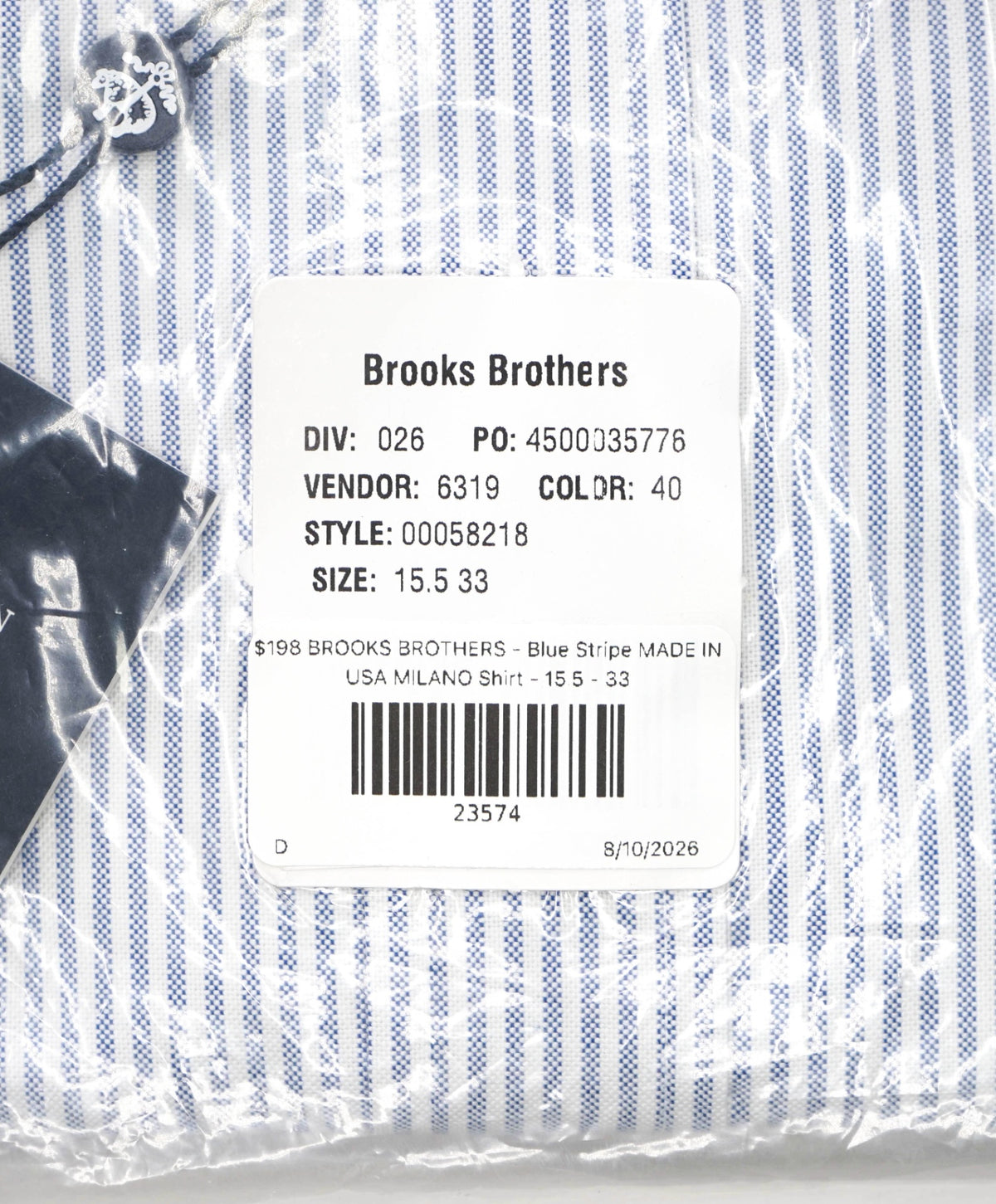 $198 BROOKS BROTHERS - Blue Stripe MADE IN USA MILANO Shirt - 15.5 - 33