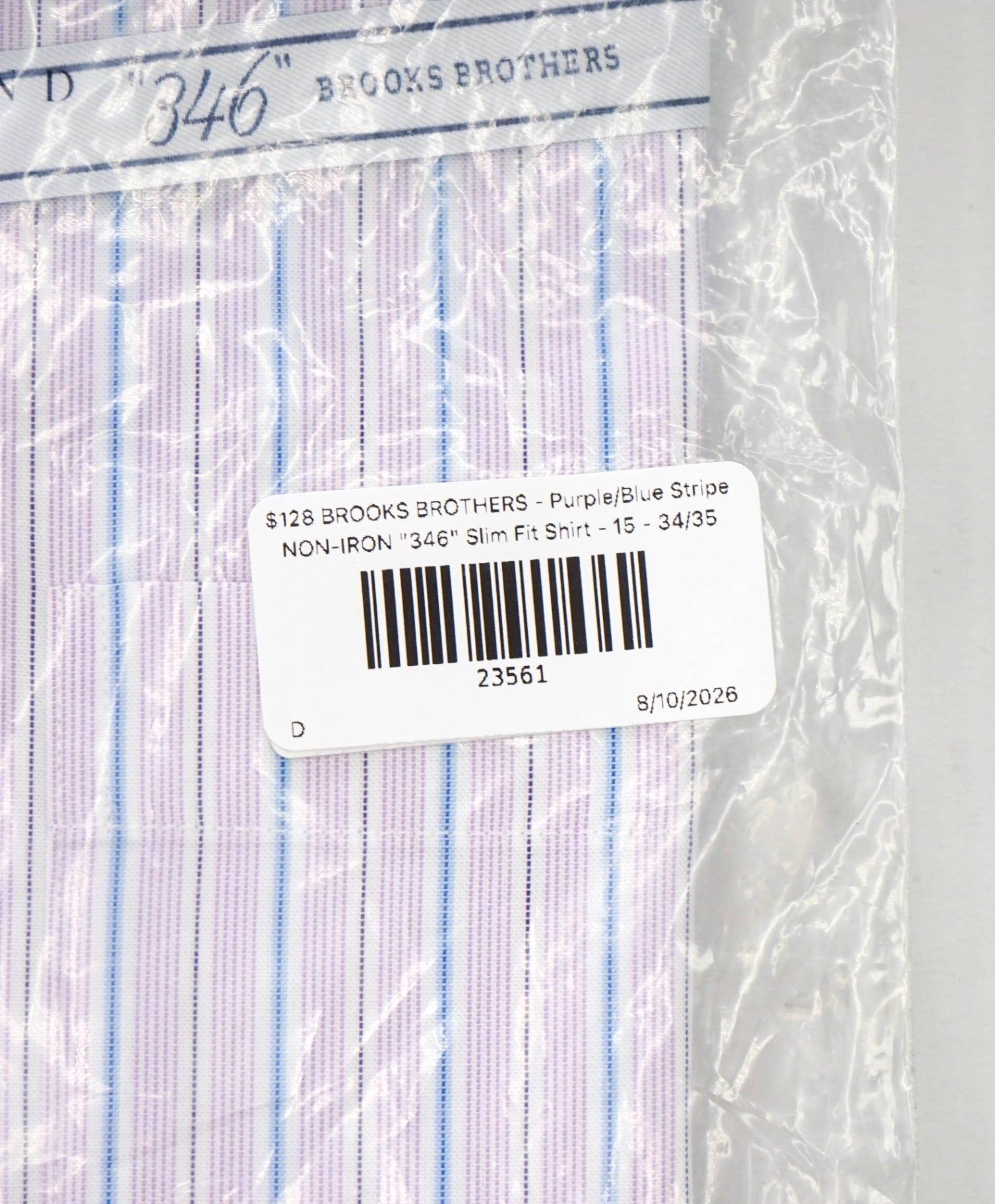 $128 BROOKS BROTHERS - Purple/Blue Stripe NON-IRON "346" Slim Fit Shirt - 15 - 34/35