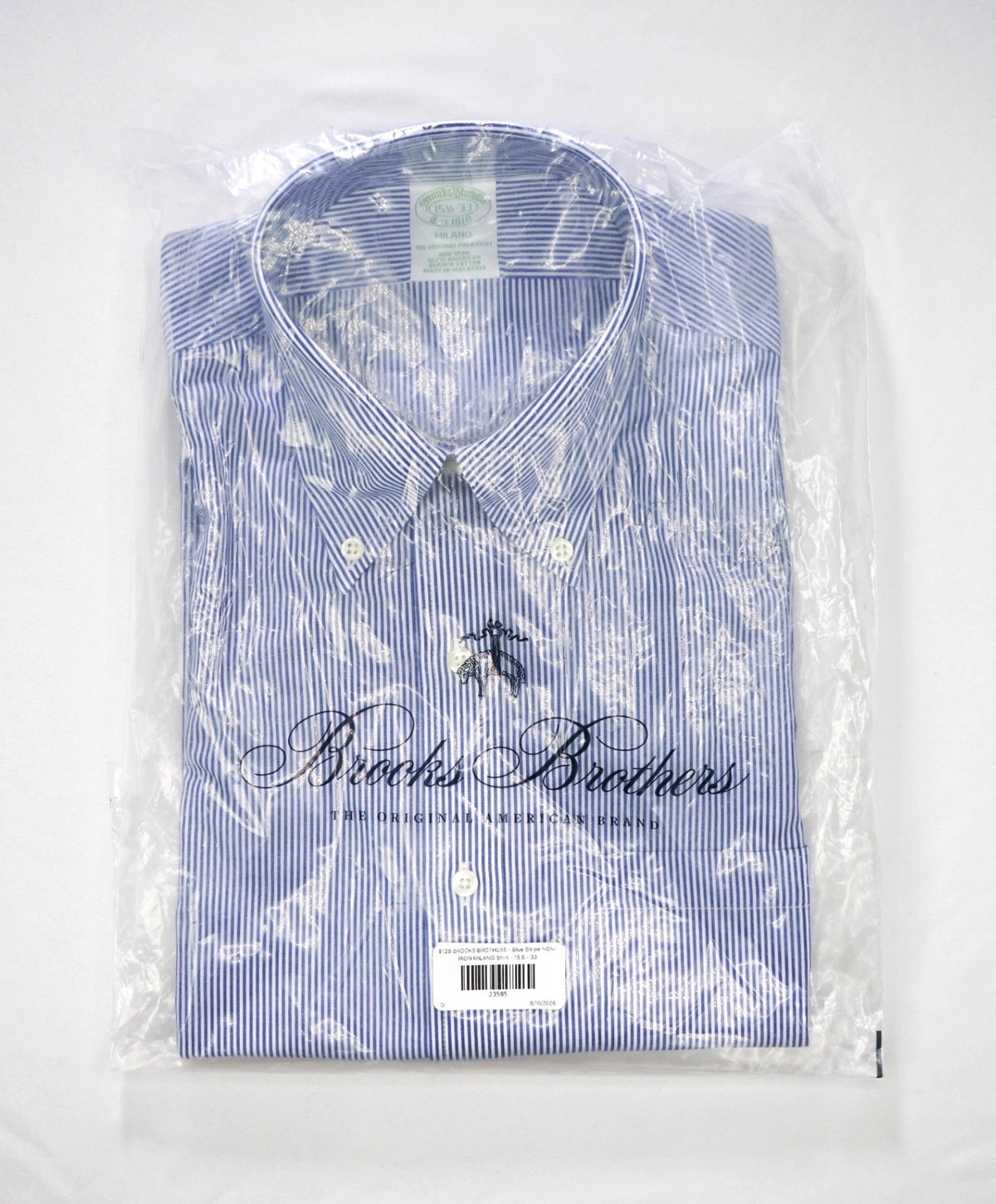 $128 BROOKS BROTHERS - Blue Stripe NON-IRON MILANO Shirt - 15.5 - 33