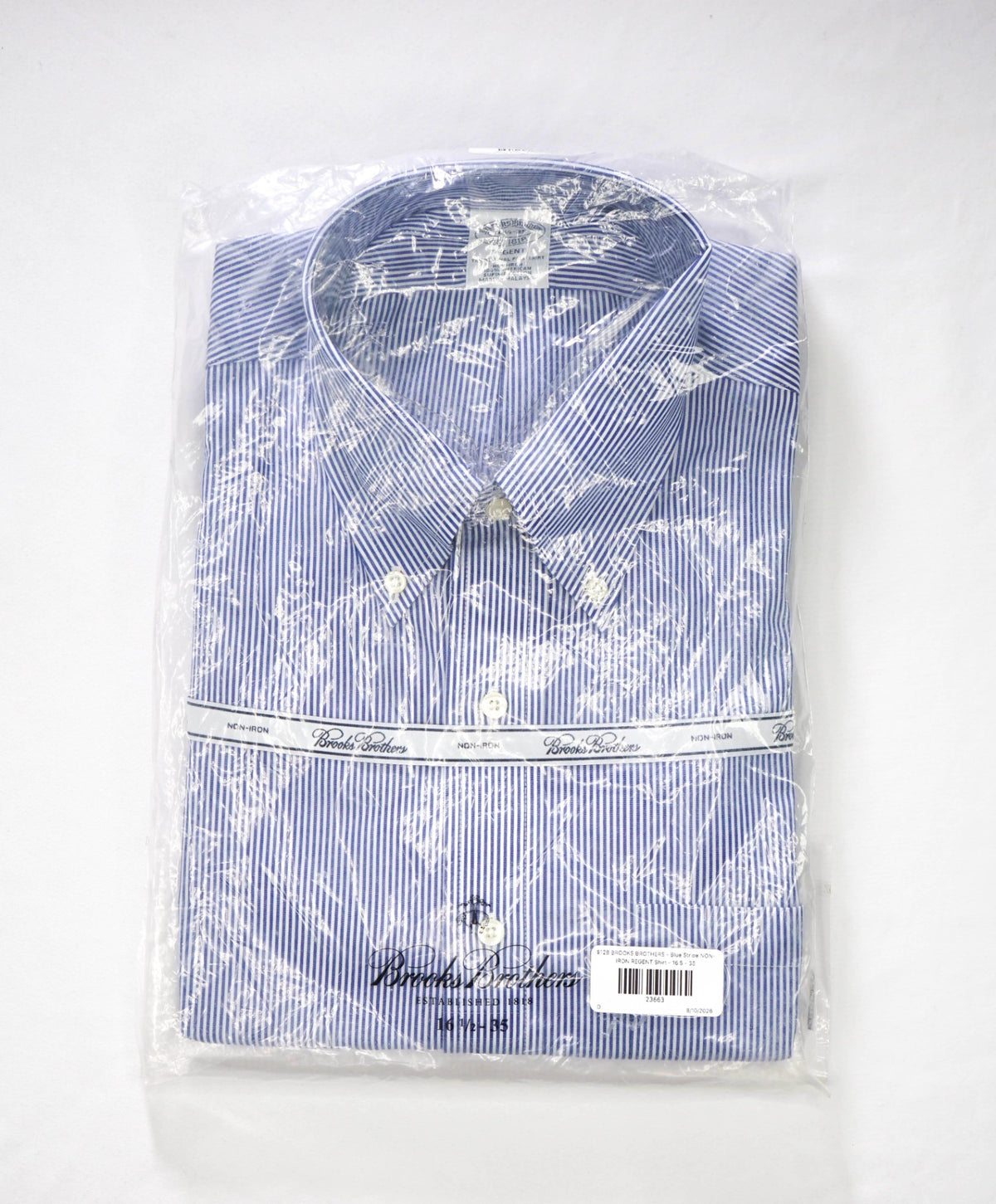 $128 BROOKS BROTHERS - Blue Stripe NON-IRON REGENT Shirt - 16.5 - 35