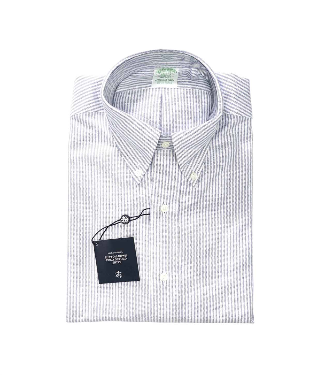 $198 BROOKS BROTHERS - Blue Stripe MADE IN USA MILANO Shirt - 15.5 - 33