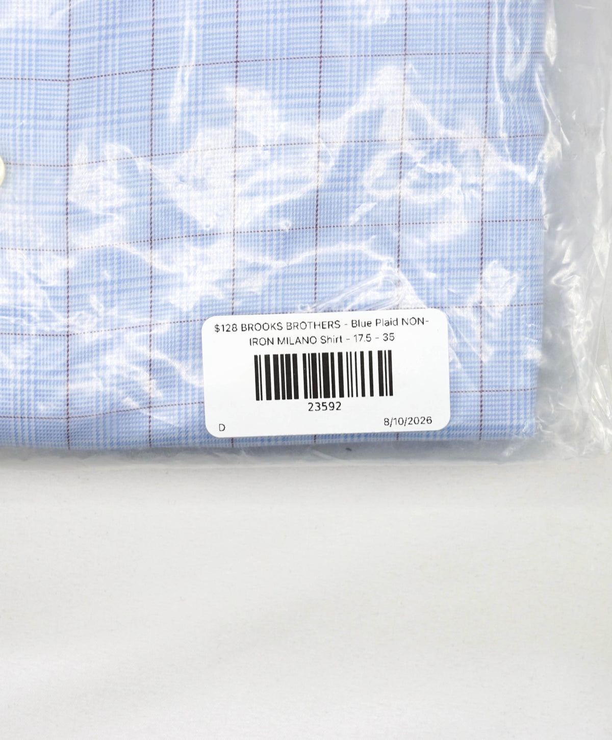 $128 BROOKS BROTHERS - Blue Plaid NON-IRON MILANO Shirt - 17.5 - 35
