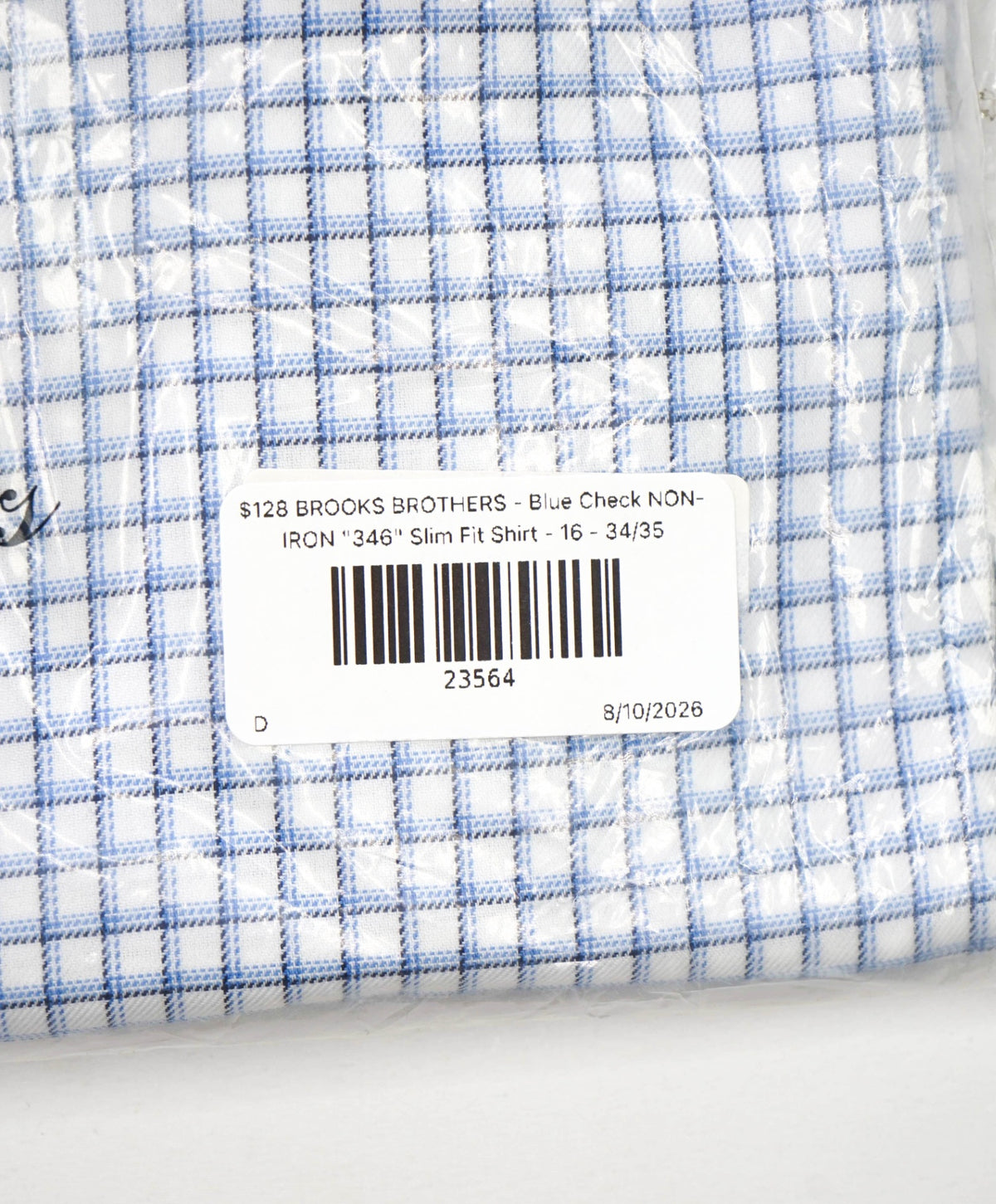 $128 BROOKS BROTHERS - Blue Check NON-IRON "346" Slim Fit Shirt - 16 - 34/35