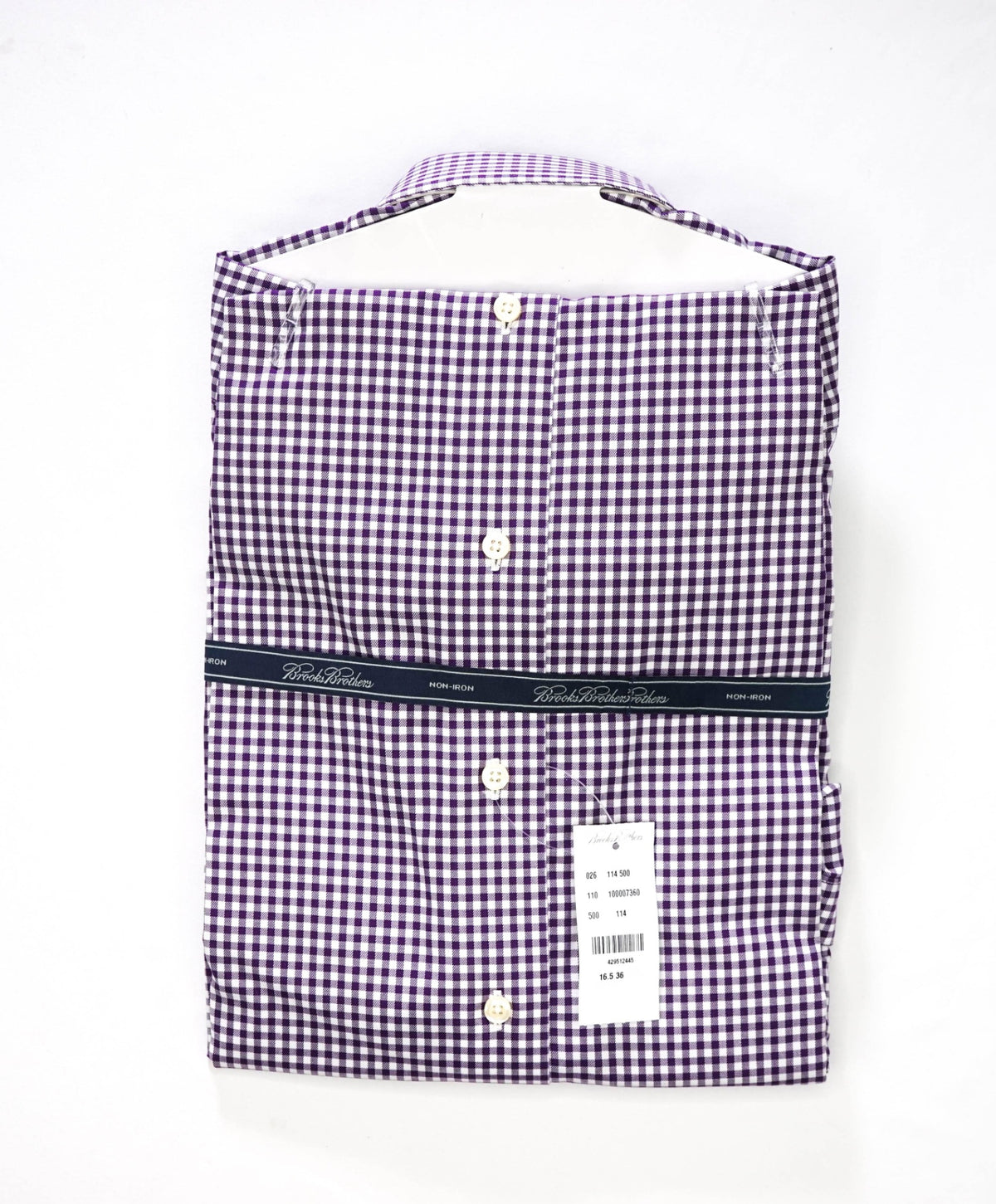 $128 BROOKS BROTHERS - Purple Gingham NON-IRON Shirt - 16.5 - 36