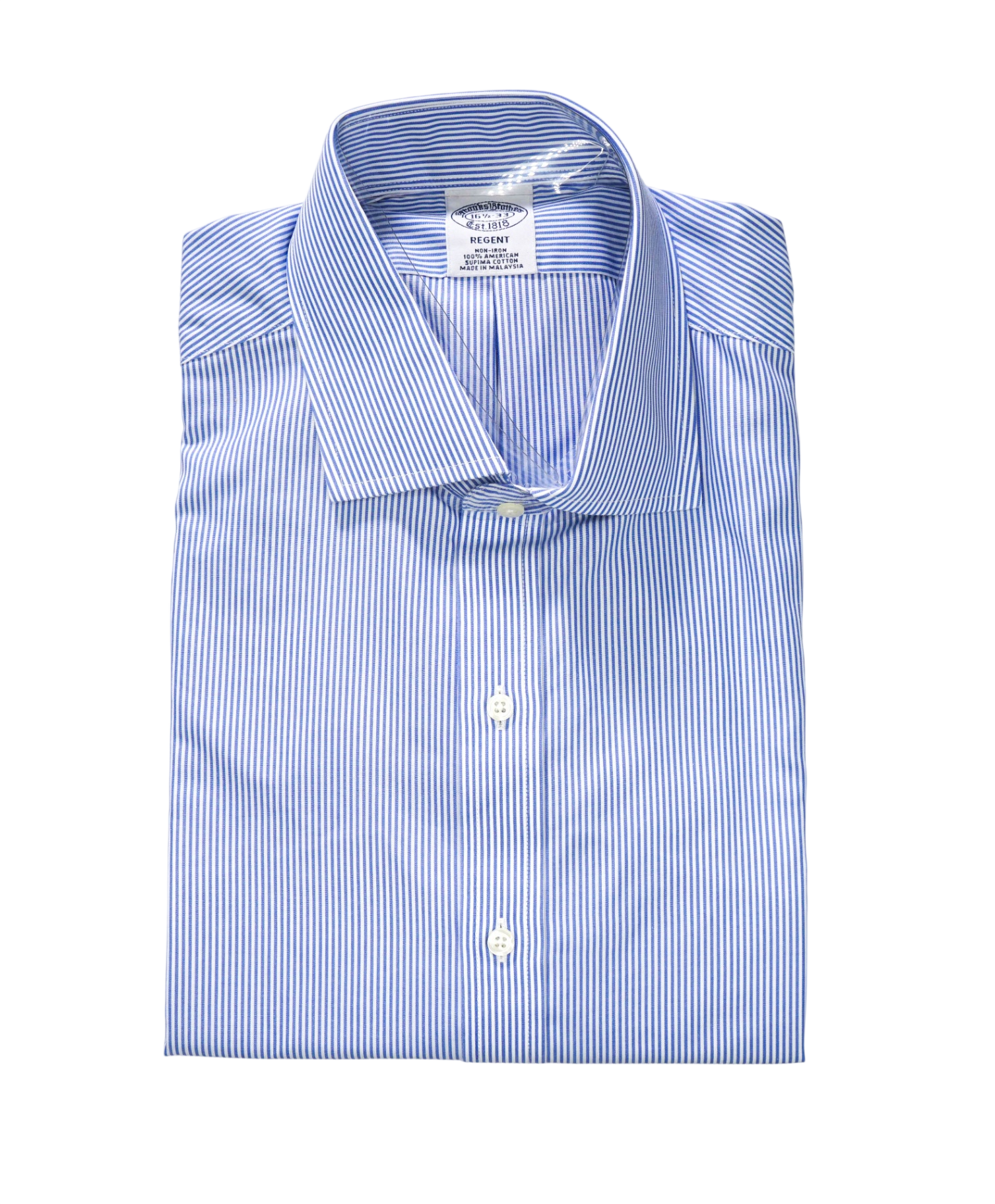 $128 BROOKS BROTHERS - Blue Stripe NON-IRON REGENT Shirt - 16.5 - 33