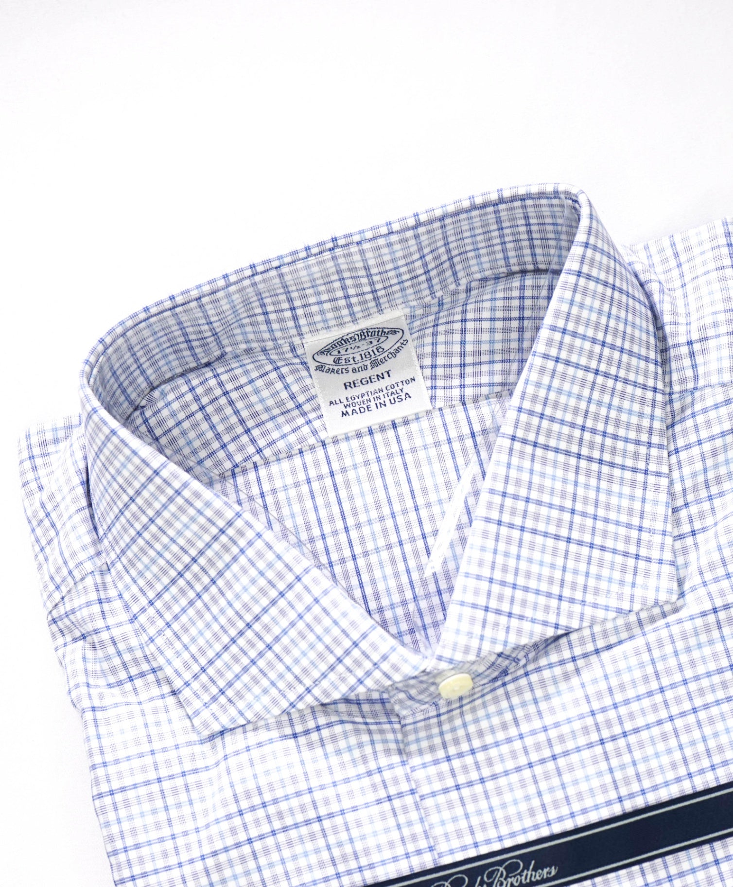 $198 BROOKS BROTHERS - Blue Plaid MAKERS AND MERCHANTS REGENT Shirt - 17.5 - 37