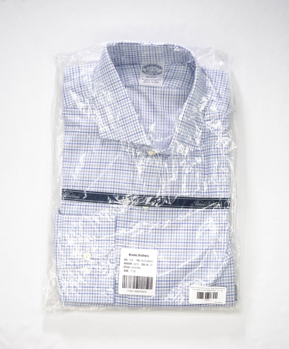 $198 BROOKS BROTHERS - Blue Plaid MAKERS AND MERCHANTS REGENT Shirt - 17 - 32