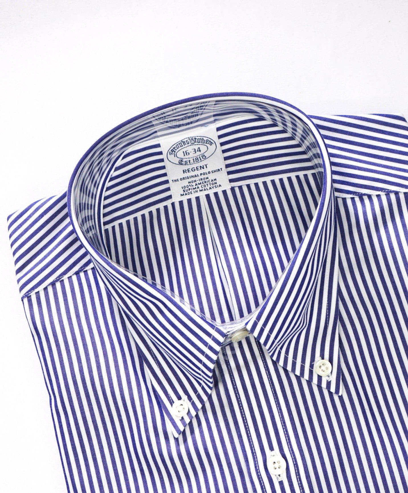 $128 BROOKS BROTHERS - Blue Stripe NON-IRON REGENT Shirt - 16 - 34