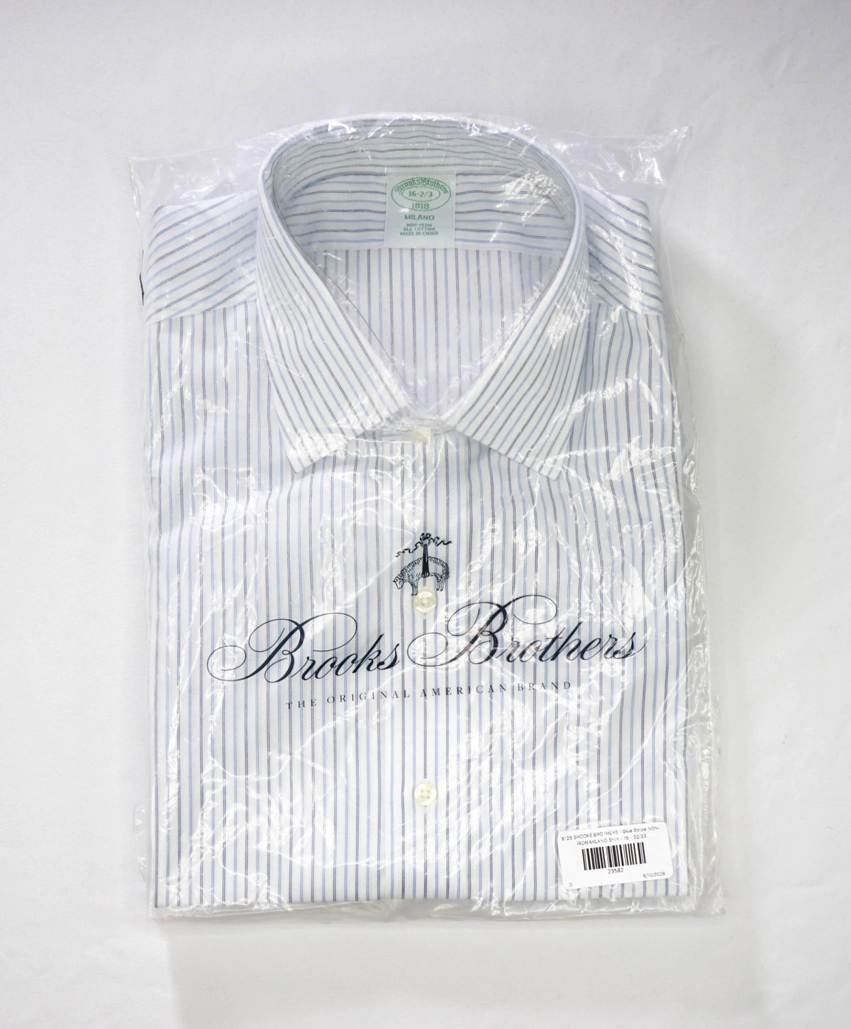 $128 BROOKS BROTHERS - Blue Stripe NON-IRON MILANO Shirt - 16 - 32/33