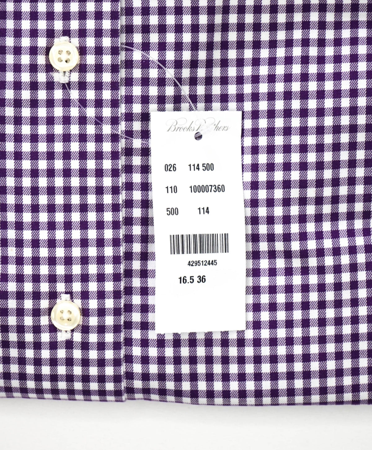 $128 BROOKS BROTHERS - Purple Gingham NON-IRON Shirt - 16.5 - 36