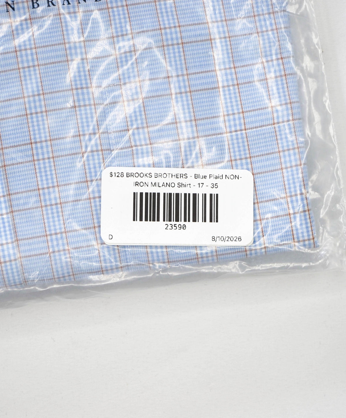 $128 BROOKS BROTHERS - Blue Plaid NON-IRON MILANO Shirt - 17 - 35