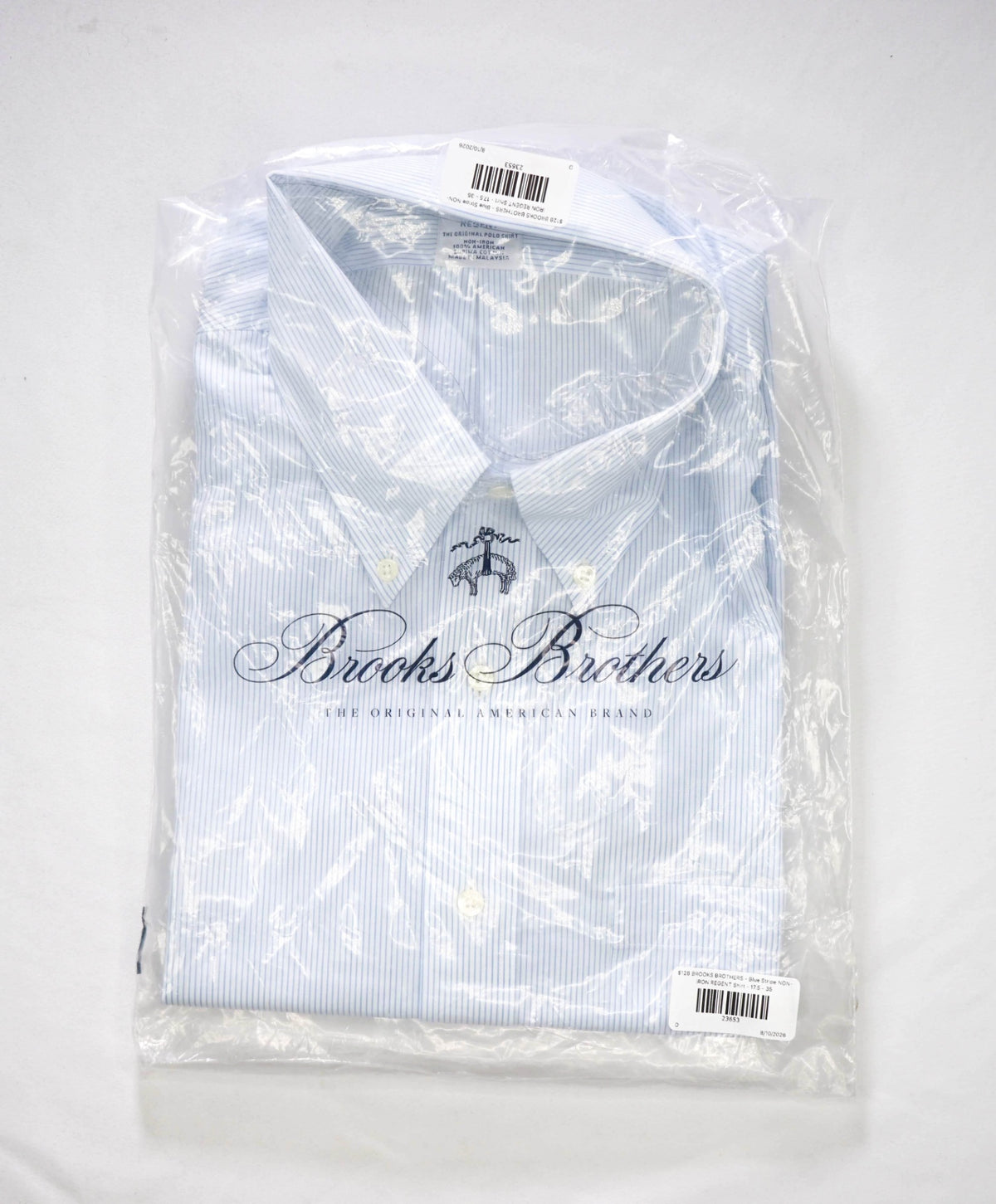 $128 BROOKS BROTHERS - Blue Stripe NON-IRON REGENT Shirt - 17.5 - 35