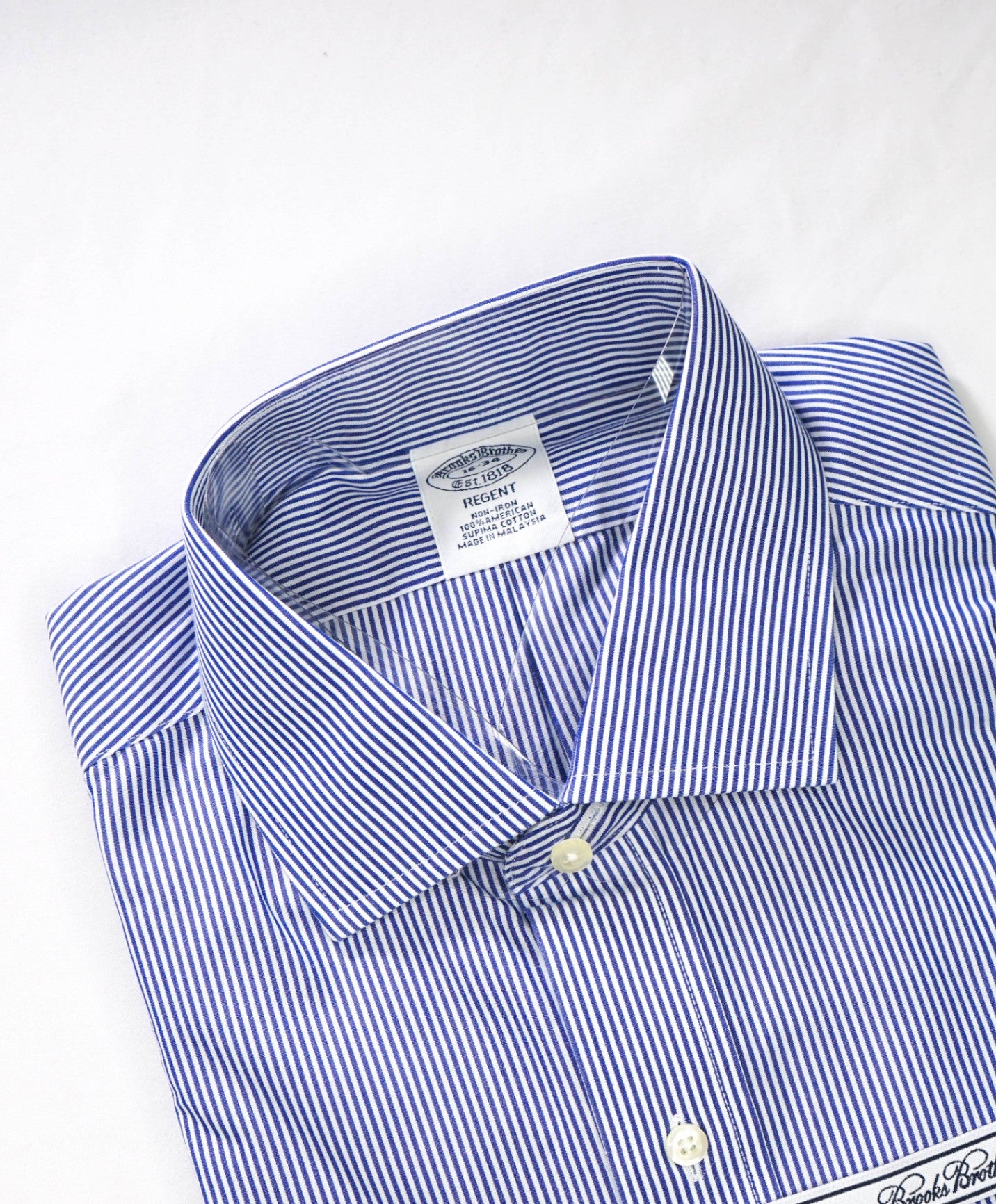 $128 BROOKS BROTHERS - Blue Stripe NON-IRON REGENT Shirt - 16 - 34