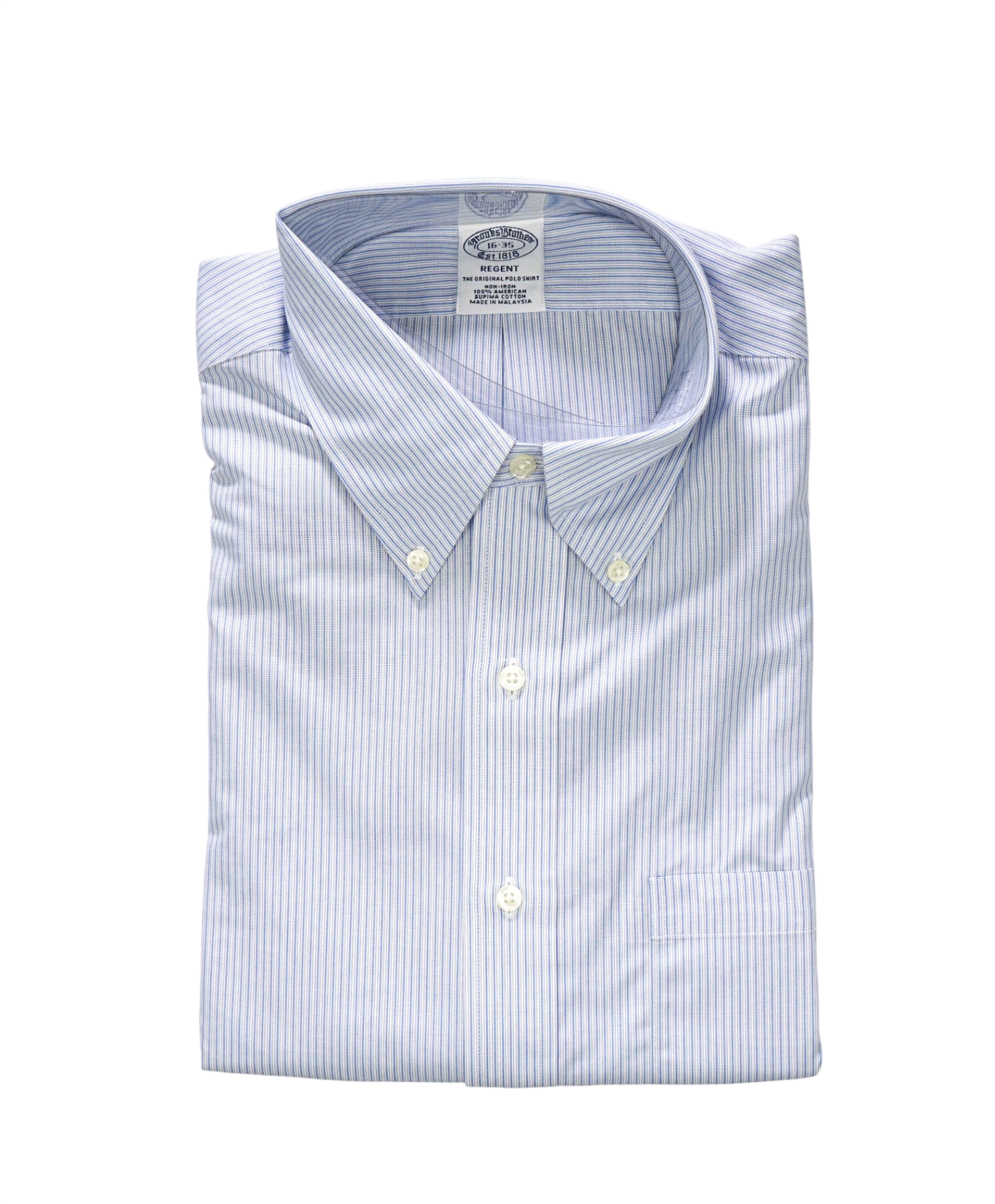 $128 BROOKS BROTHERS - Blue Stripe NON-IRON REGENT Shirt - 16 - 35