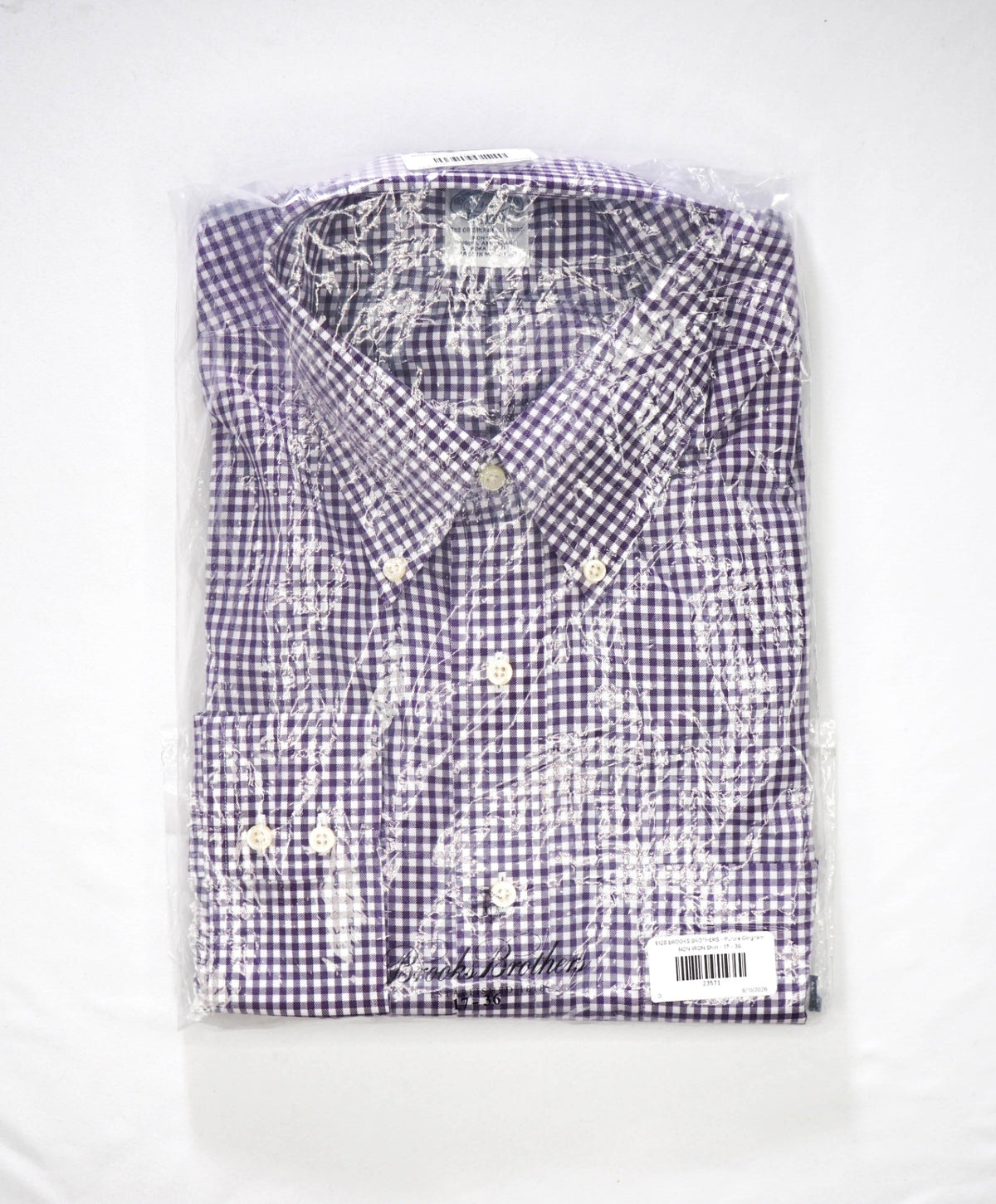 $128 BROOKS BROTHERS - Purple Gingham NON-IRON Shirt - 17 - 36
