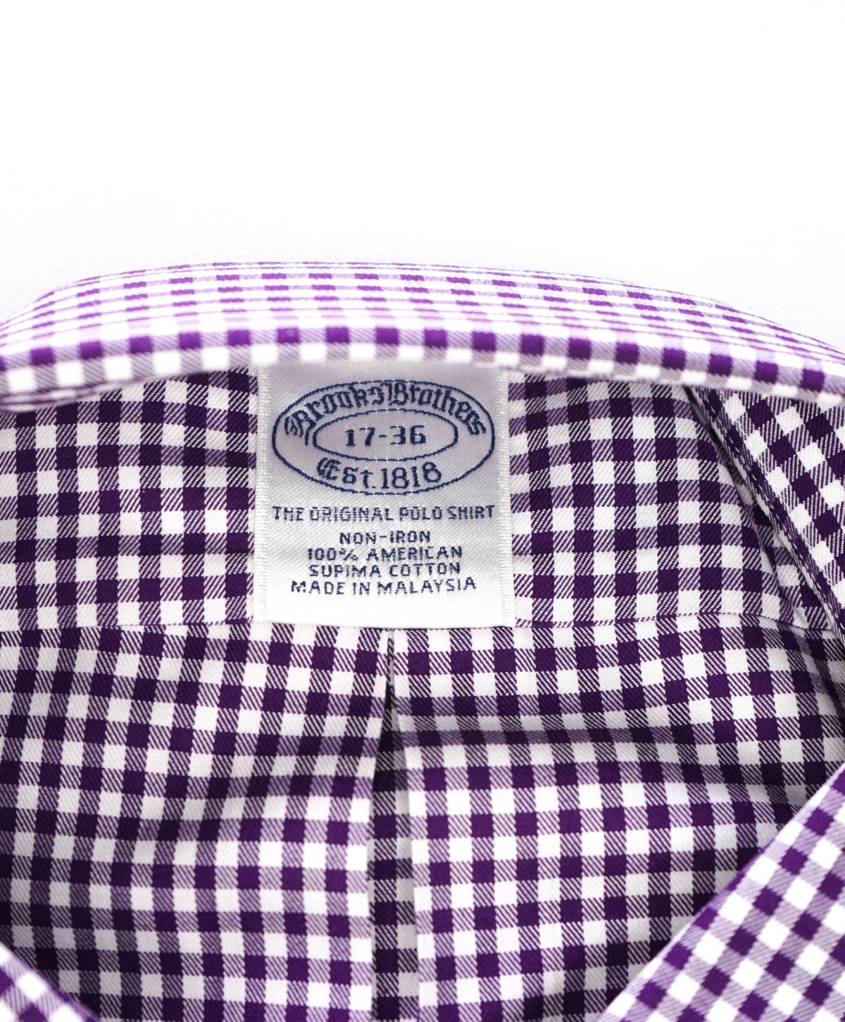 $128 BROOKS BROTHERS - Purple Gingham NON-IRON Shirt - 17 - 36