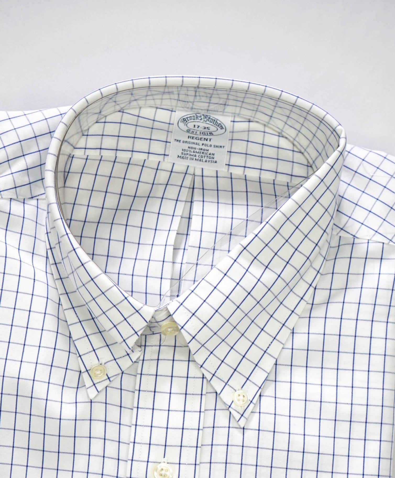 $128 BROOKS BROTHERS - Blue Check NON-IRON REGENT Shirt - 17 - 34