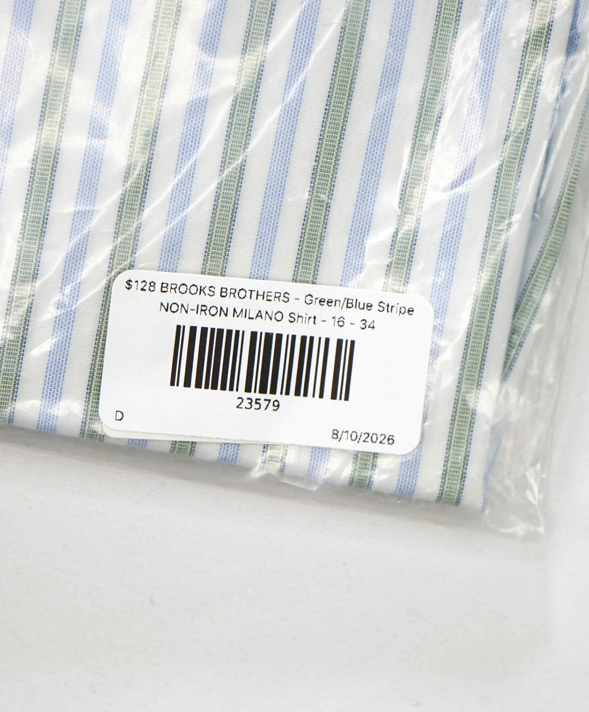 $128 BROOKS BROTHERS - Green/Blue Stripe NON-IRON MILANO Shirt - 16 - 34