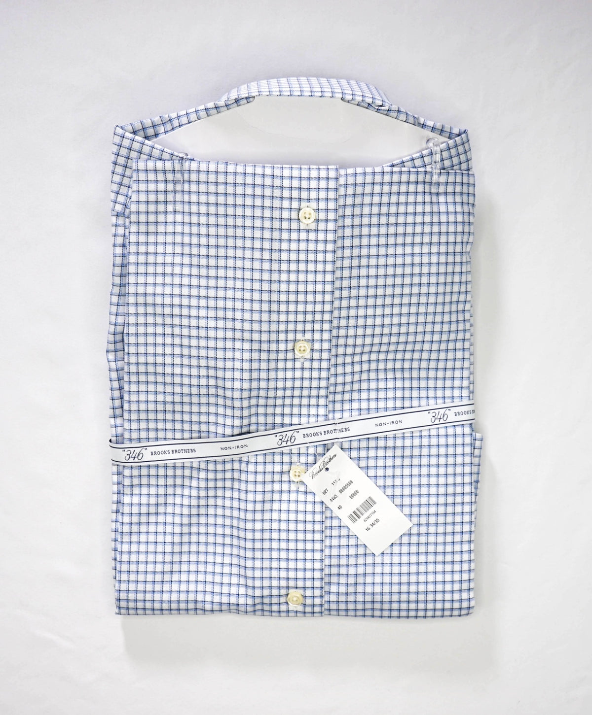 $128 BROOKS BROTHERS - Blue Check NON-IRON "346" Slim Fit Shirt - 16 - 34/35