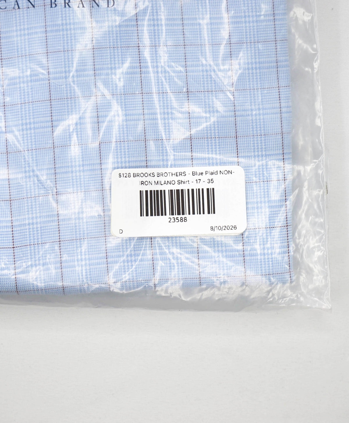 $128 BROOKS BROTHERS - Blue Plaid NON-IRON MILANO Shirt - 17 - 35