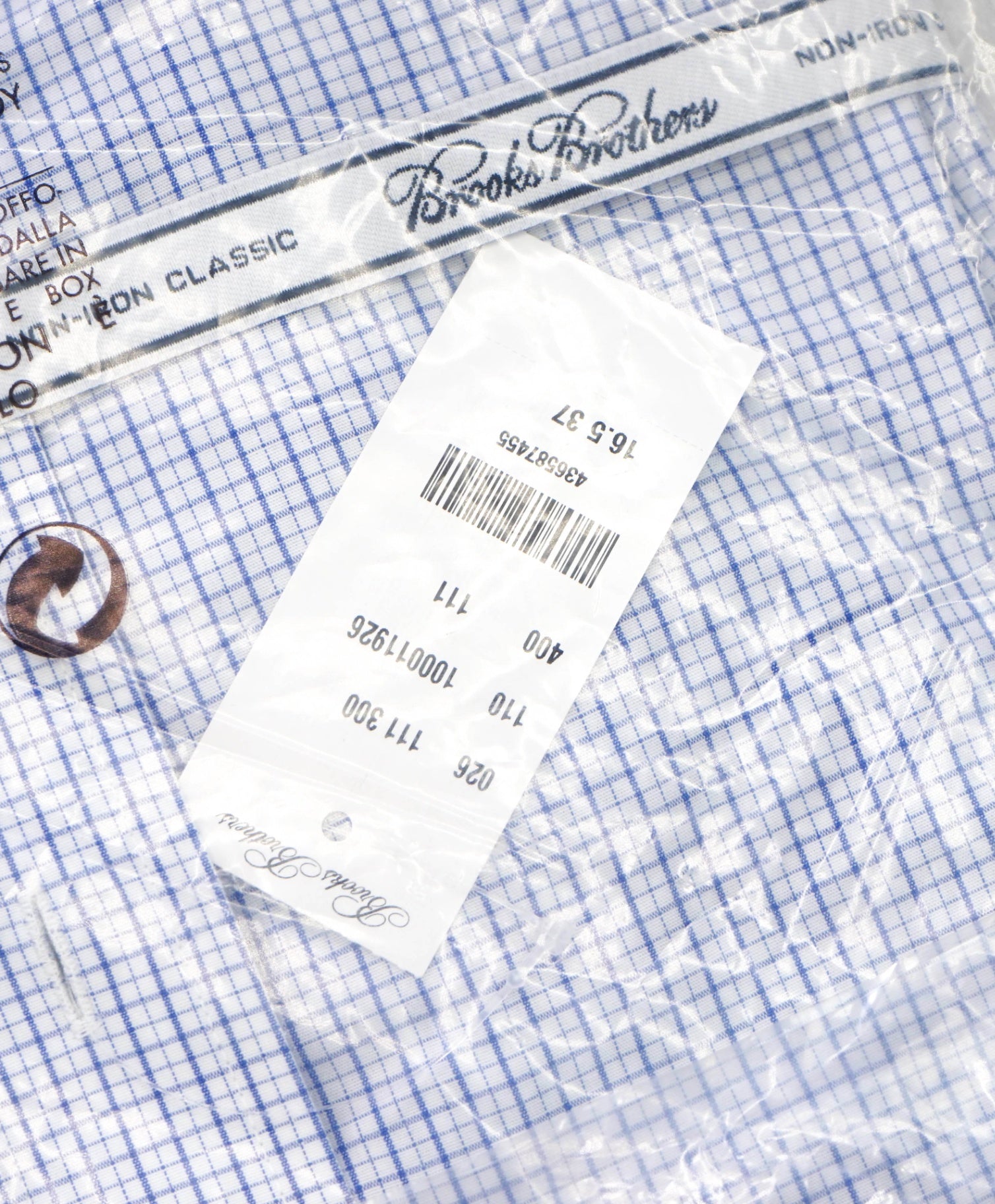 $128 BROOKS BROTHERS - Blue Micro Plaid NON-IRON CLASSIC Shirt - 16.5 - 37