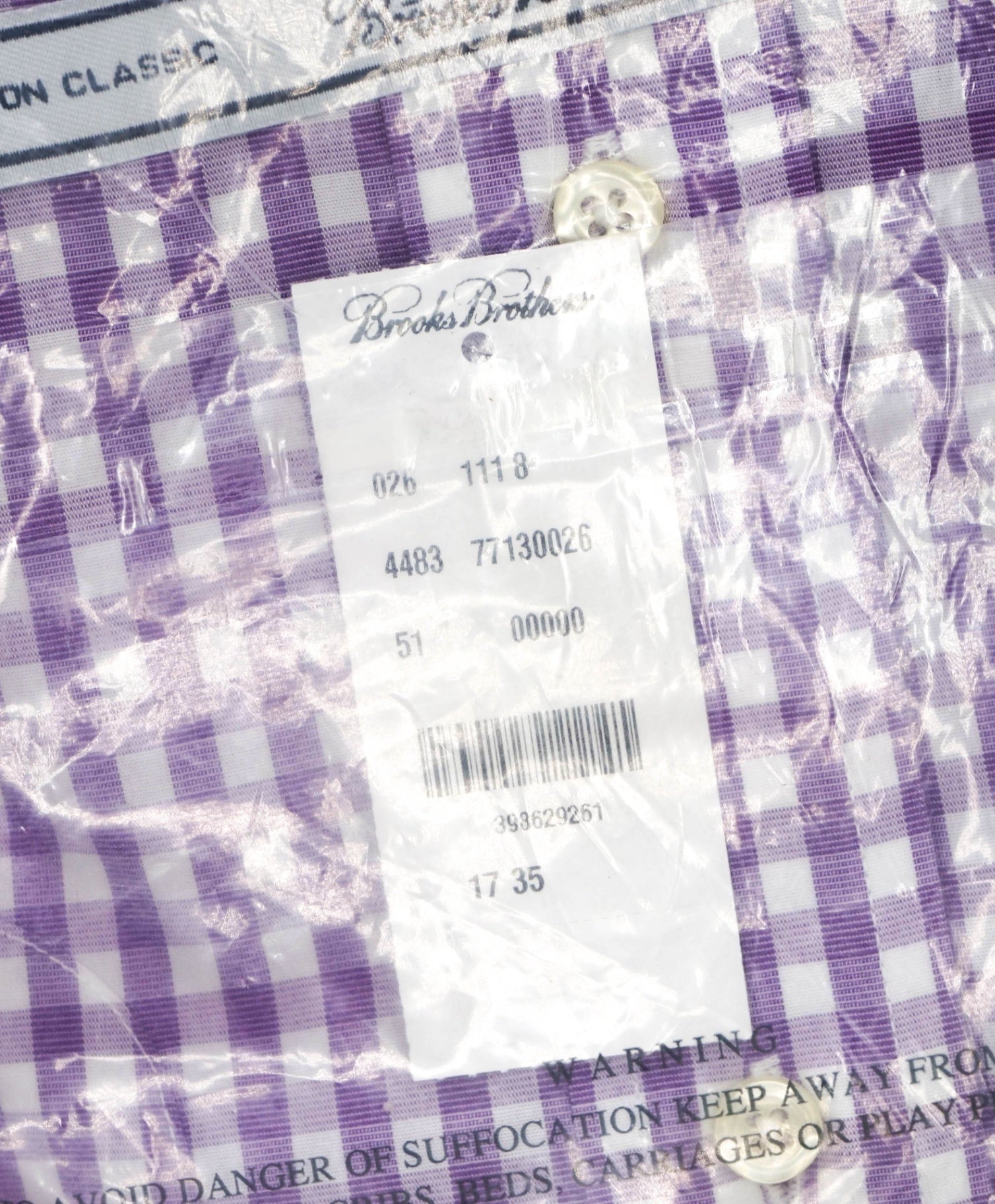 $128 BROOKS BROTHERS - Purple Gingham NON-IRON CLASSIC Shirt - 17 - 35