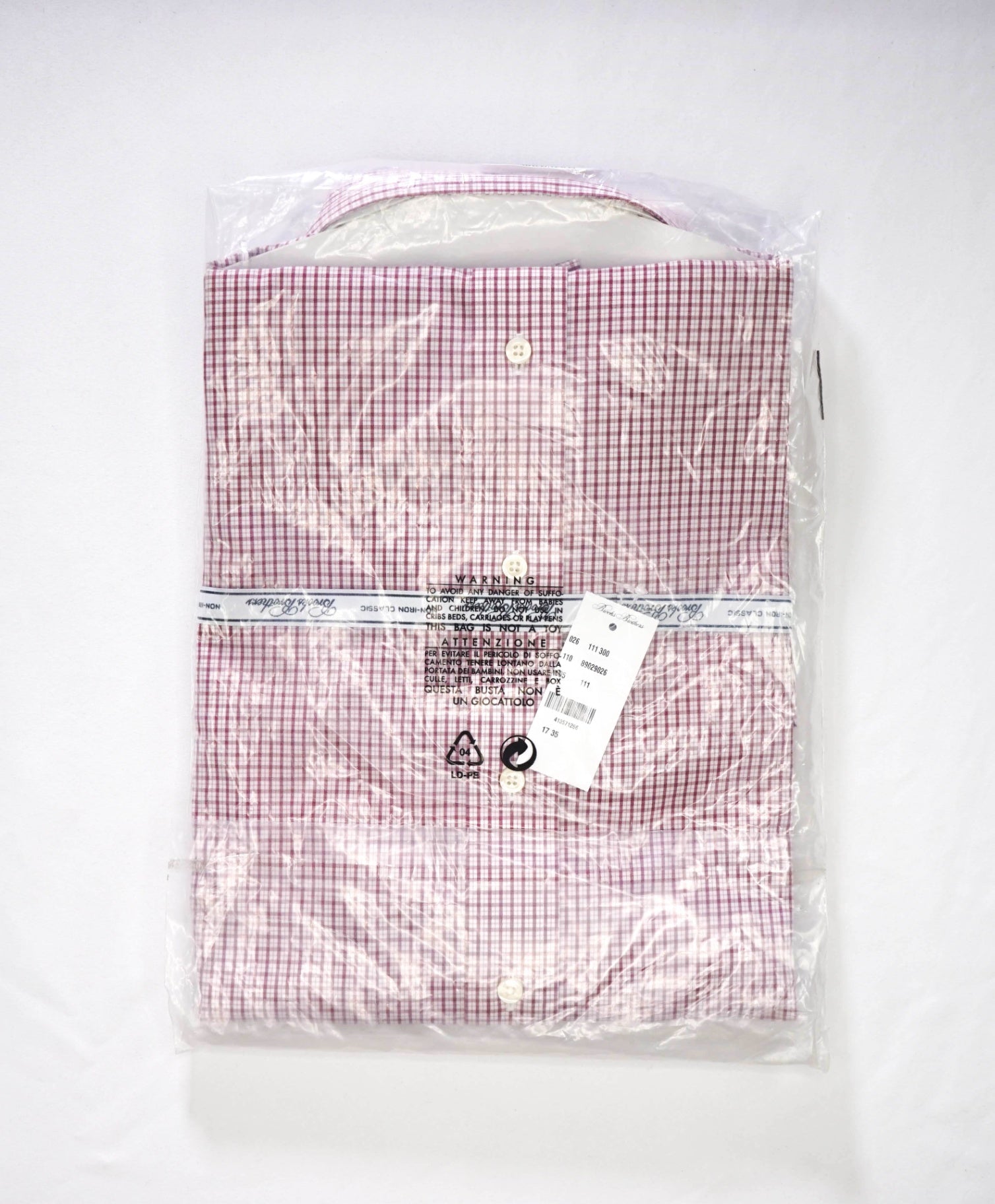 $128 BROOKS BROTHERS - Red Micro Plaid NON-IRON CLASSIC Shirt - 17 - 35
