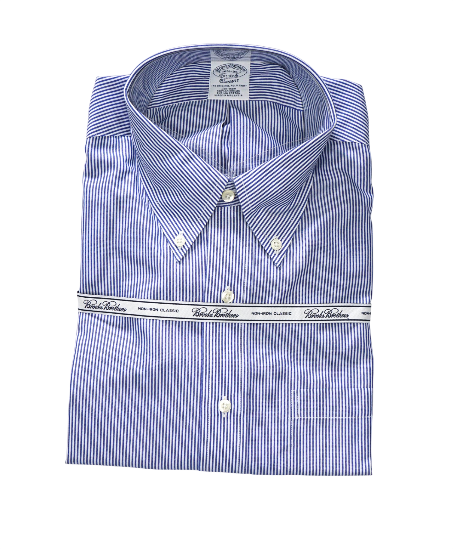 $128 BROOKS BROTHERS - Blue Stripe NON-IRON CLASSIC Shirt - 16.5 - 35