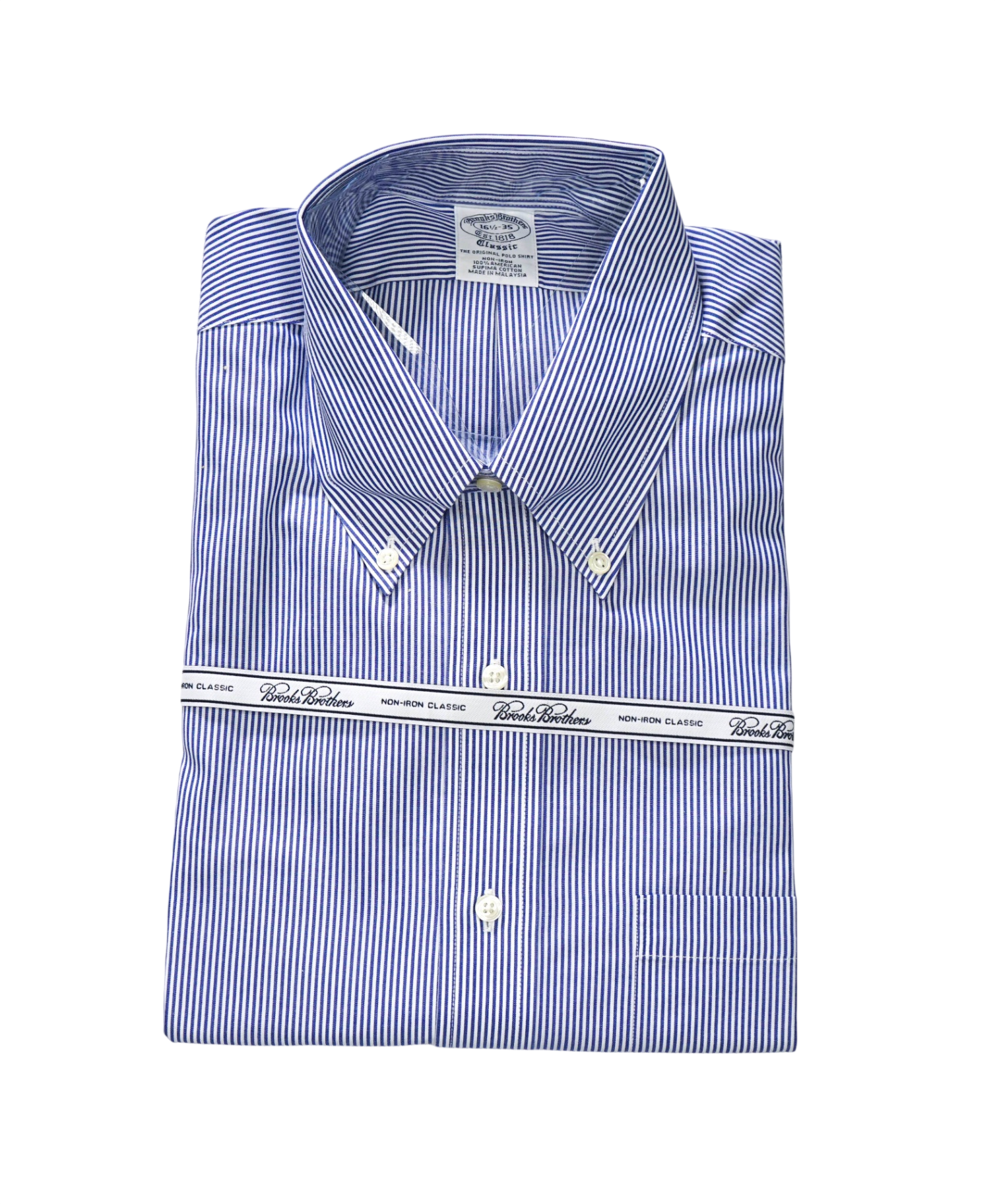 $128 BROOKS BROTHERS - Blue Stripe NON-IRON CLASSIC Shirt - 16.5 - 35