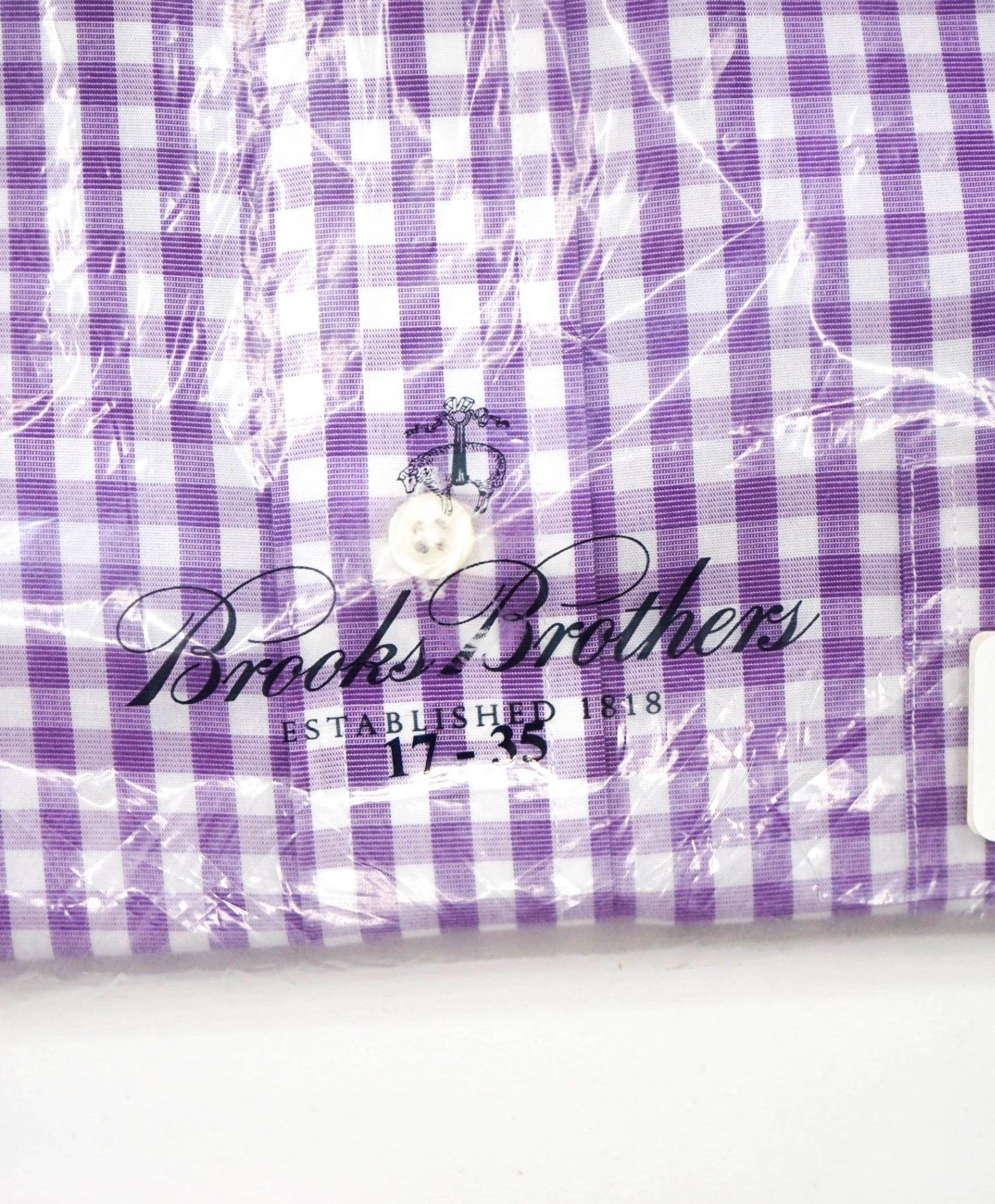 $128 BROOKS BROTHERS - Purple Gingham NON-IRON CLASSIC Shirt - 17 - 35