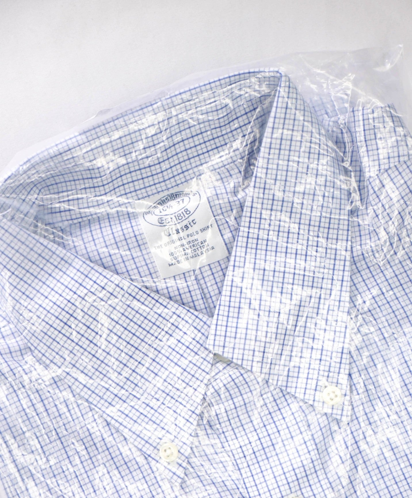 $128 BROOKS BROTHERS - Blue Micro Plaid NON-IRON CLASSIC Shirt - 16.5 - 37