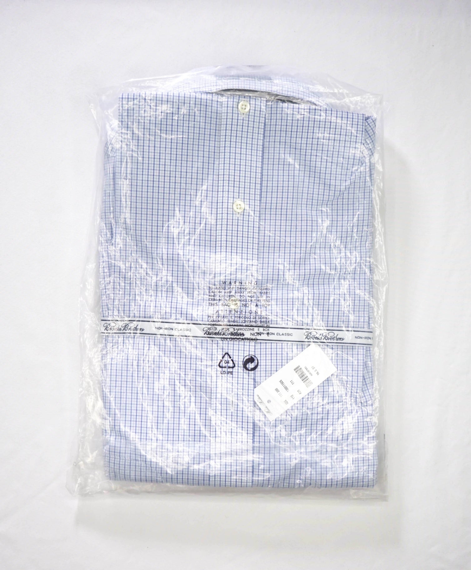 $128 BROOKS BROTHERS - Blue Micro Plaid NON-IRON CLASSIC Shirt - 16.5 - 37
