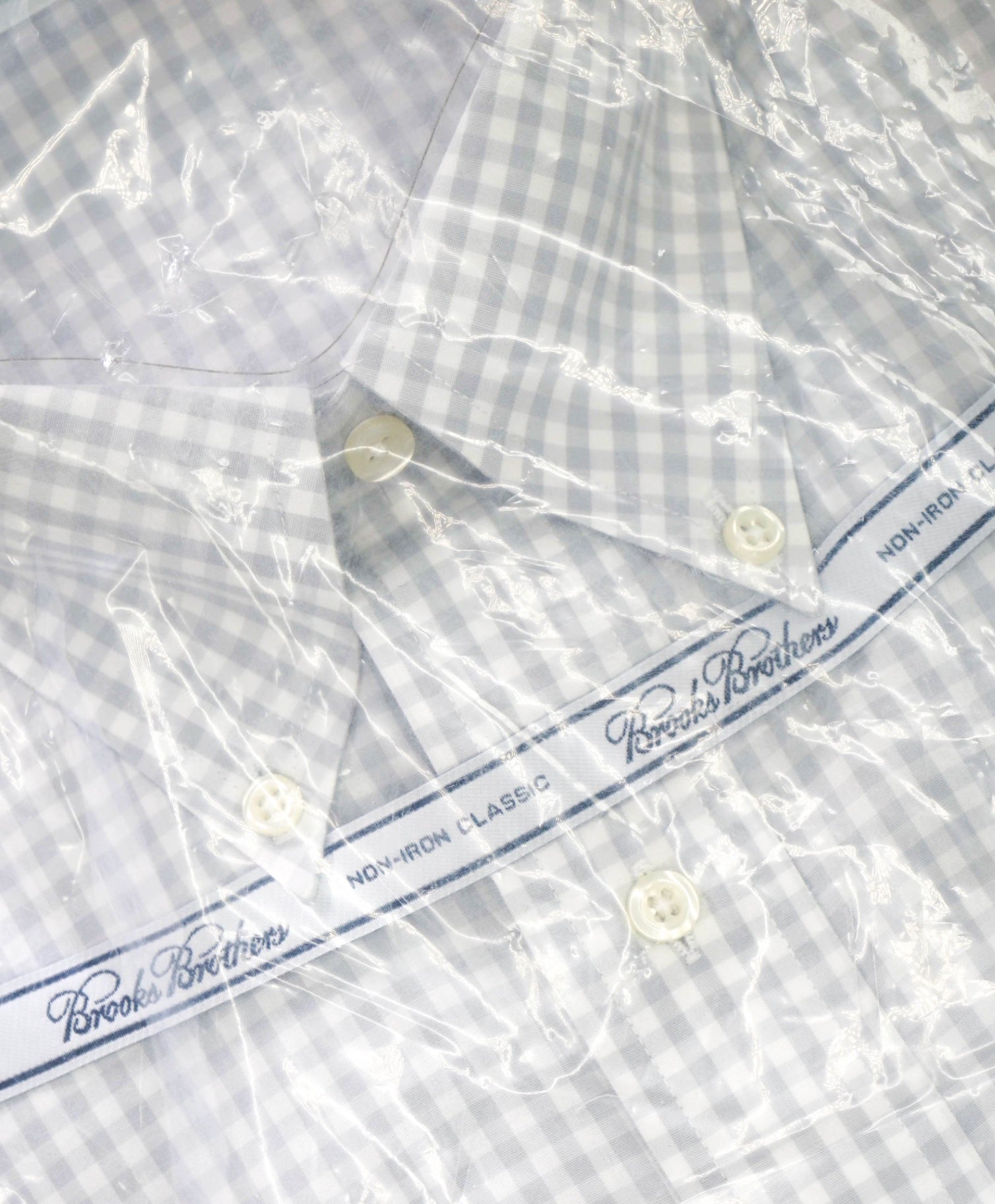 $128 BROOKS BROTHERS - Light Gray Gingham NON-IRON CLASSIC Shirt - 17 - 34