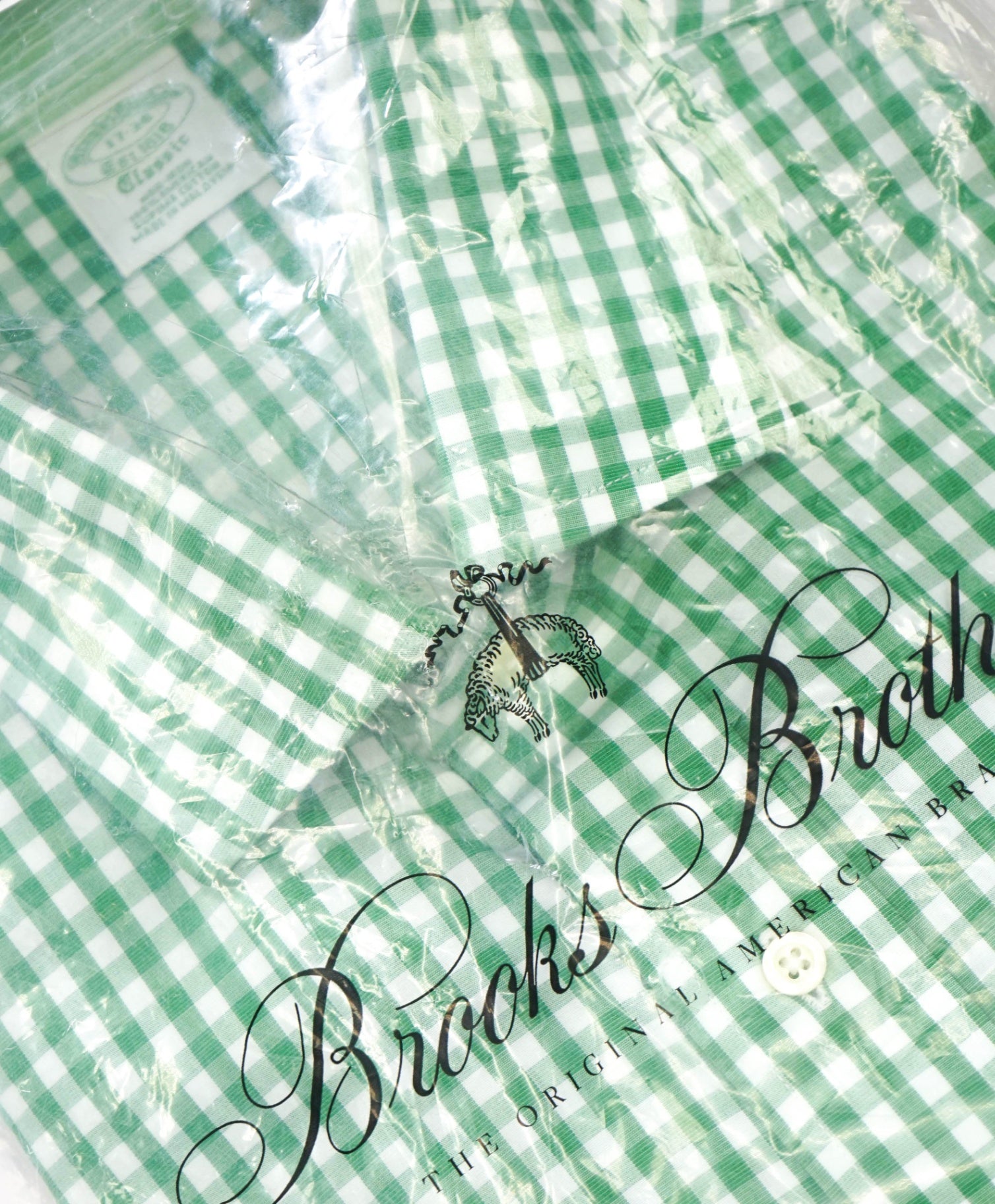 $128 BROOKS BROTHERS - Green Gingham NON-IRON CLASSIC Shirt - 17 - 34