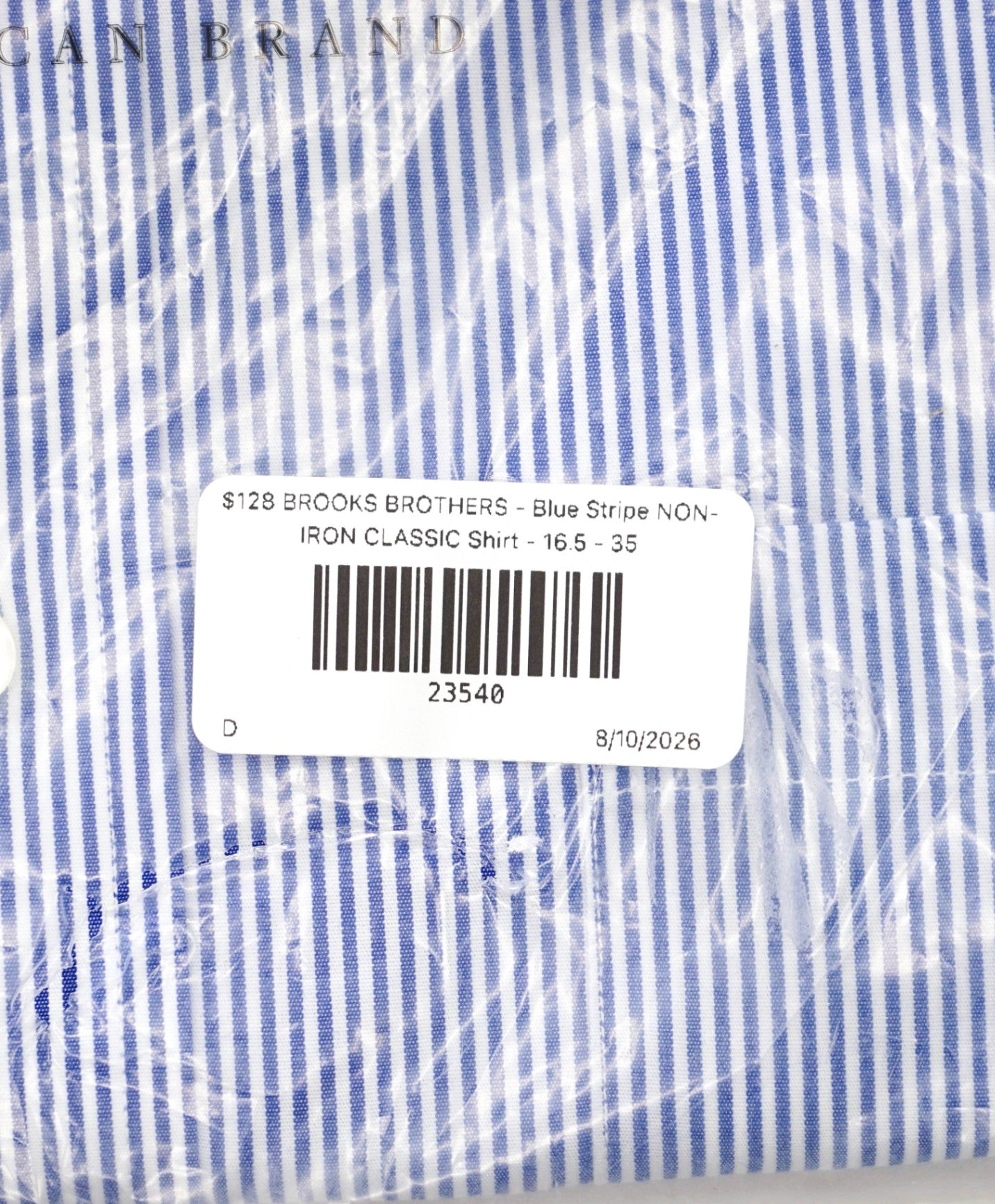 $128 BROOKS BROTHERS - Blue Stripe NON-IRON CLASSIC Shirt - 16.5 - 35
