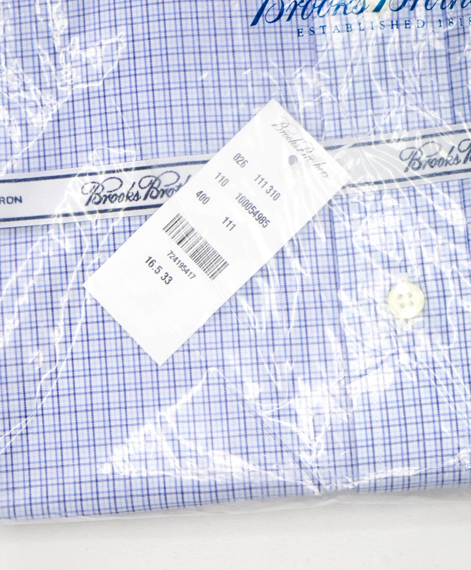 $128 BROOKS BROTHERS - Blue Micro Plaid NON-IRON MADISON Shirt - 16.5 - 33