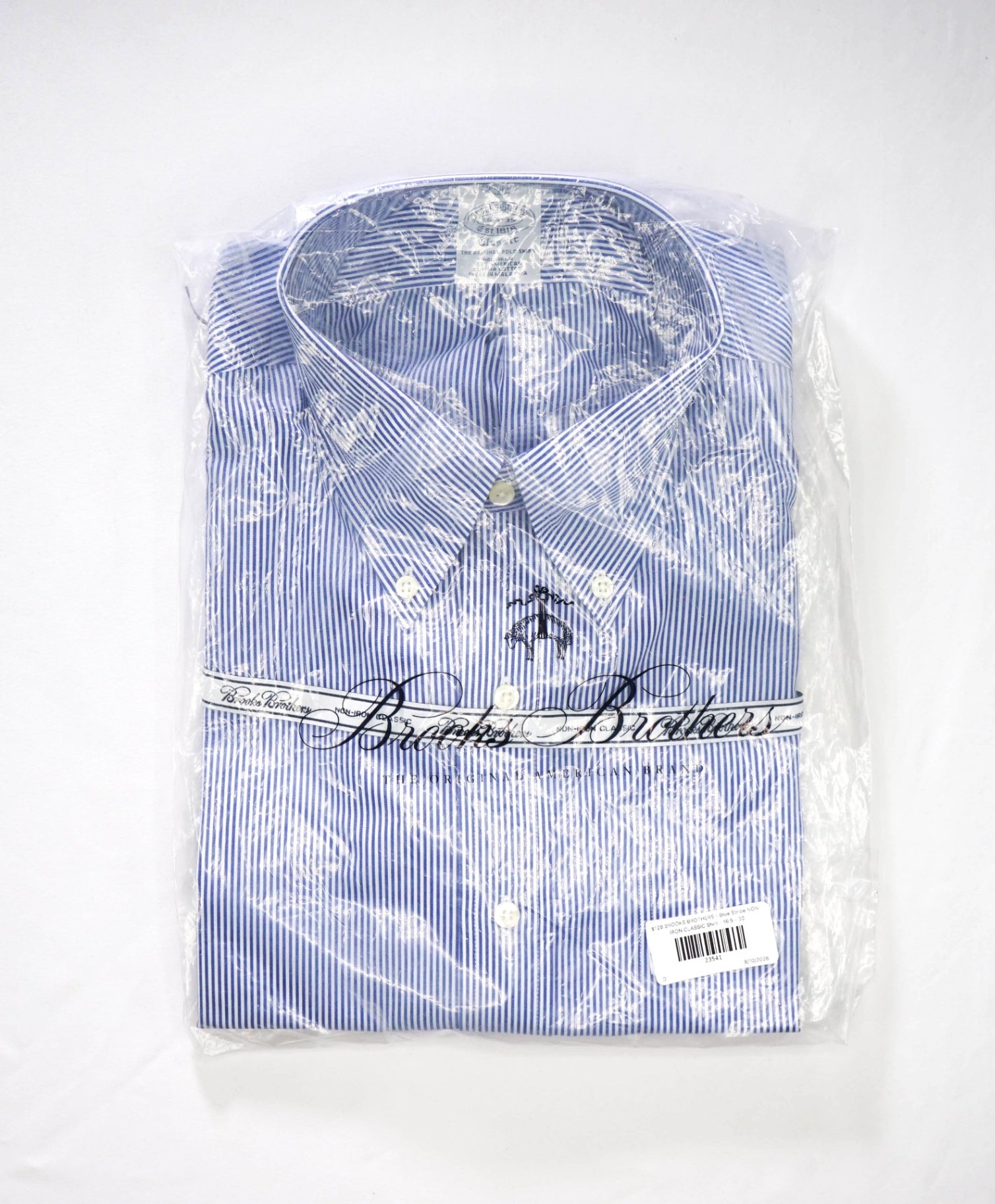 $128 BROOKS BROTHERS - Blue Stripe NON-IRON CLASSIC Shirt - 16.5 - 35