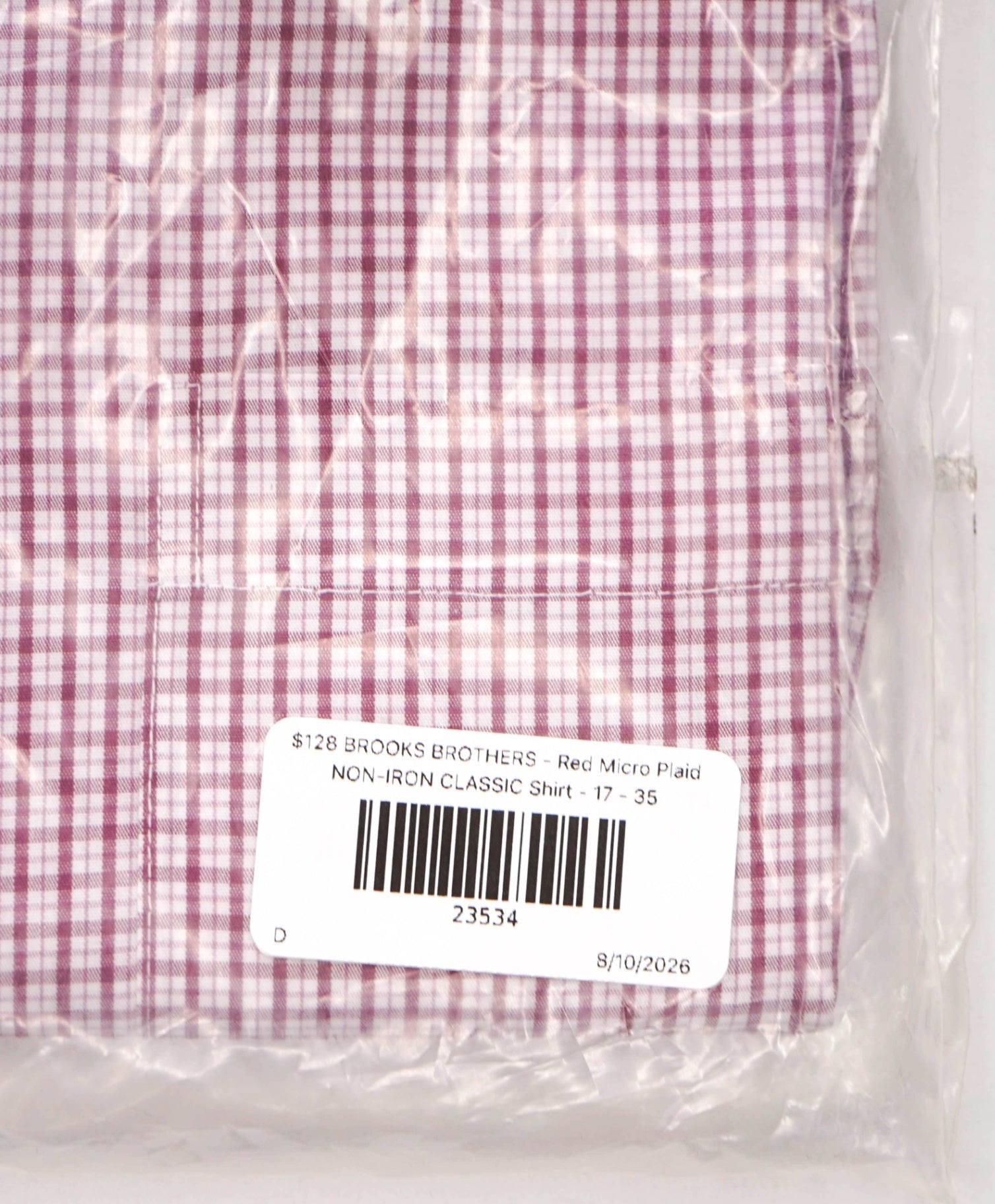 $128 BROOKS BROTHERS - Red Micro Plaid NON-IRON CLASSIC Shirt - 17 - 35