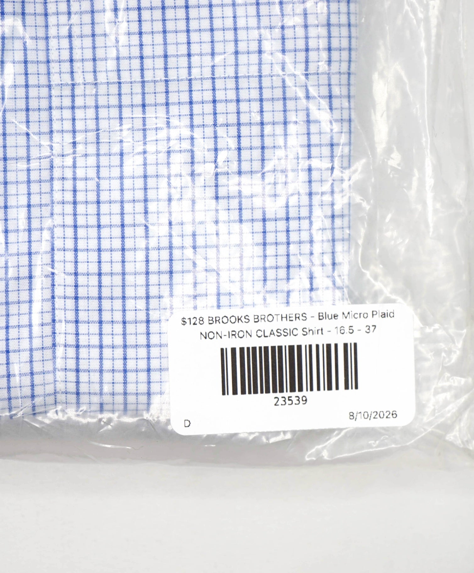 $128 BROOKS BROTHERS - Blue Micro Plaid NON-IRON CLASSIC Shirt - 16.5 - 37