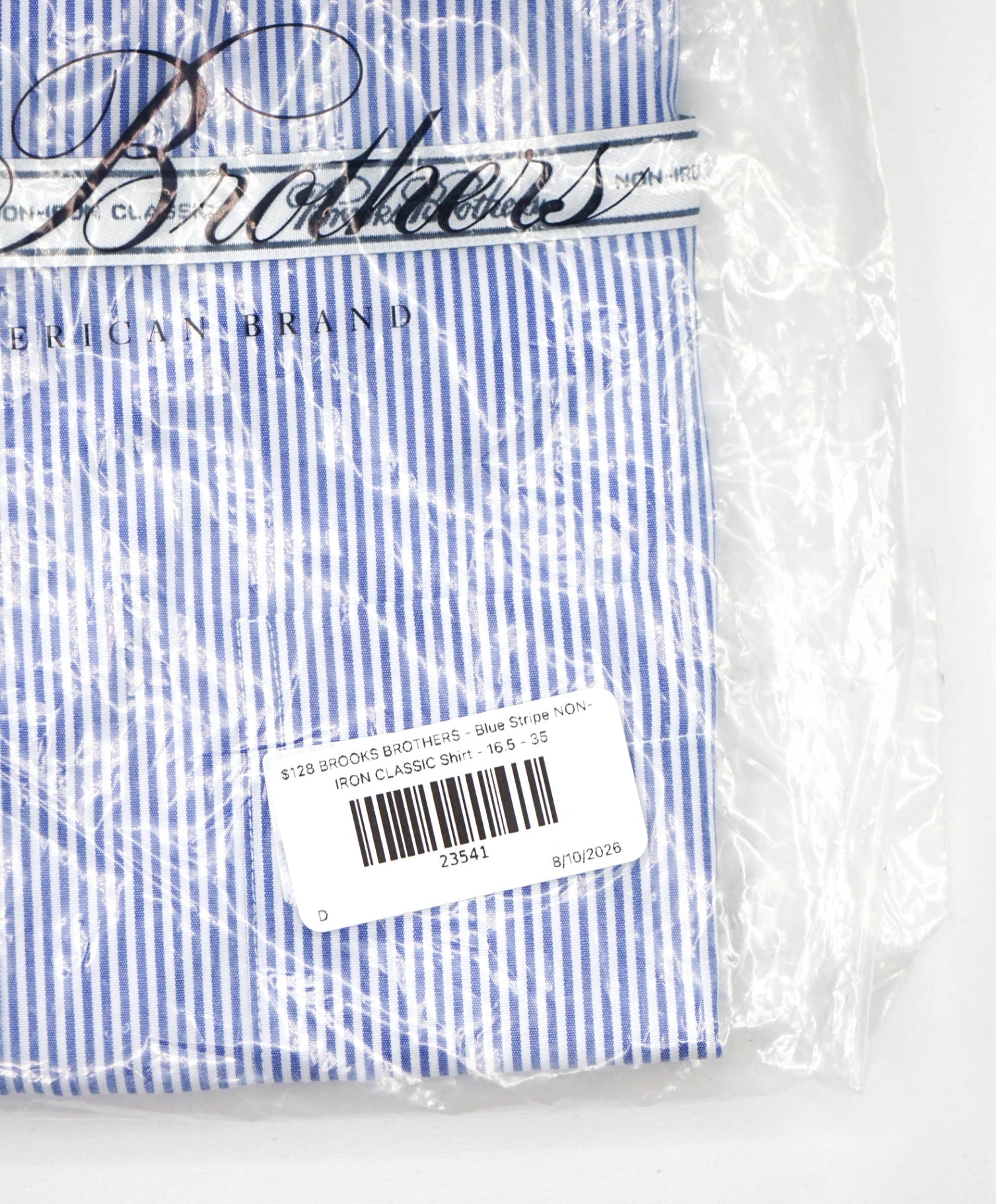 $128 BROOKS BROTHERS - Blue Stripe NON-IRON CLASSIC Shirt - 16.5 - 35