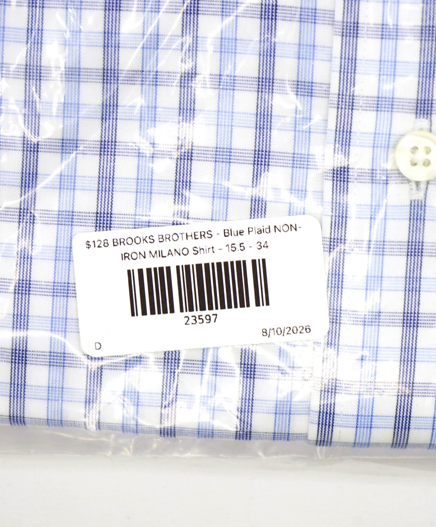 $128 BROOKS BROTHERS - Blue Plaid NON-IRON MILANO Shirt - 15.5 - 34