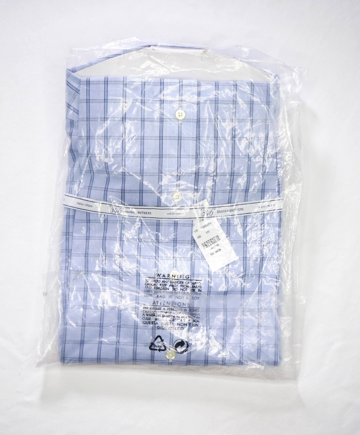 $128 BROOKS BROTHERS - Blue Check NON-IRON "346" SLIM FIT Shirt - 15.5 - 34/35