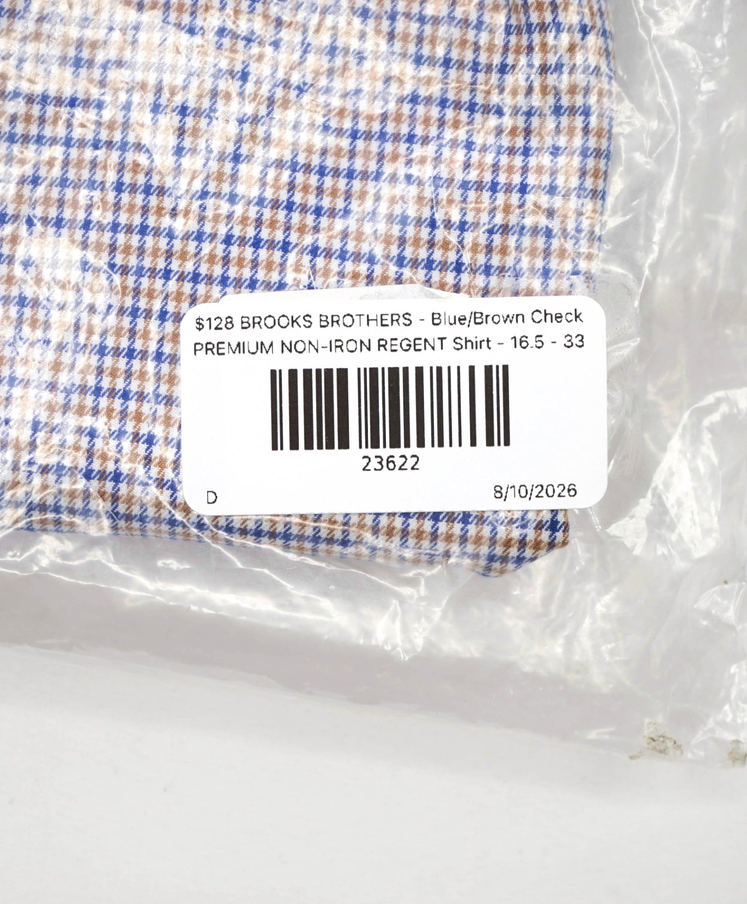 $128 BROOKS BROTHERS - Blue/Brown Check PREMIUM NON-IRON REGENT Shirt - 16.5 - 33