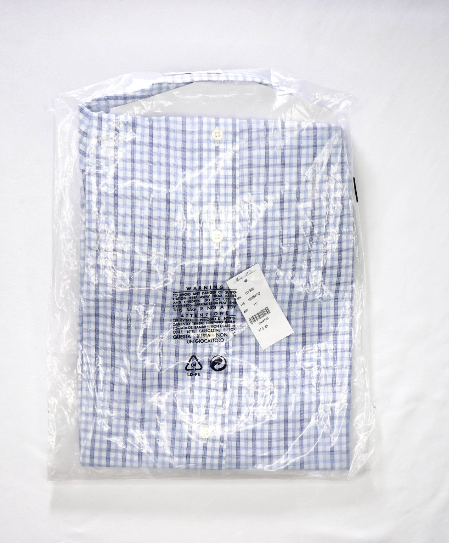 $128 BROOKS BROTHERS - Blue Plaid NON-IRON MILANO Shirt - 17.5 - 35