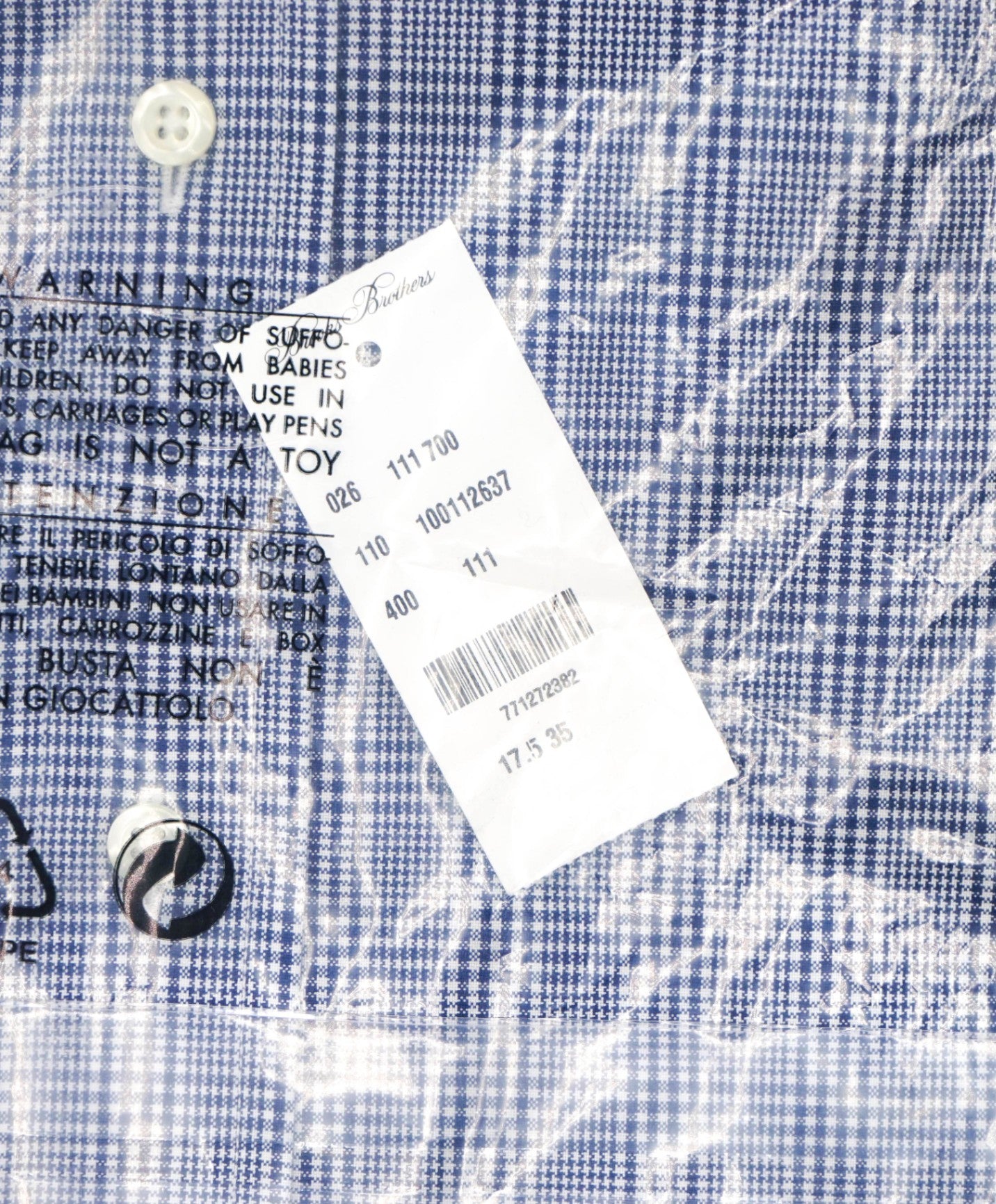 $128 BROOKS BROTHERS - Blue Plaid NON-IRON MILANO Shirt - 17.5 - 35