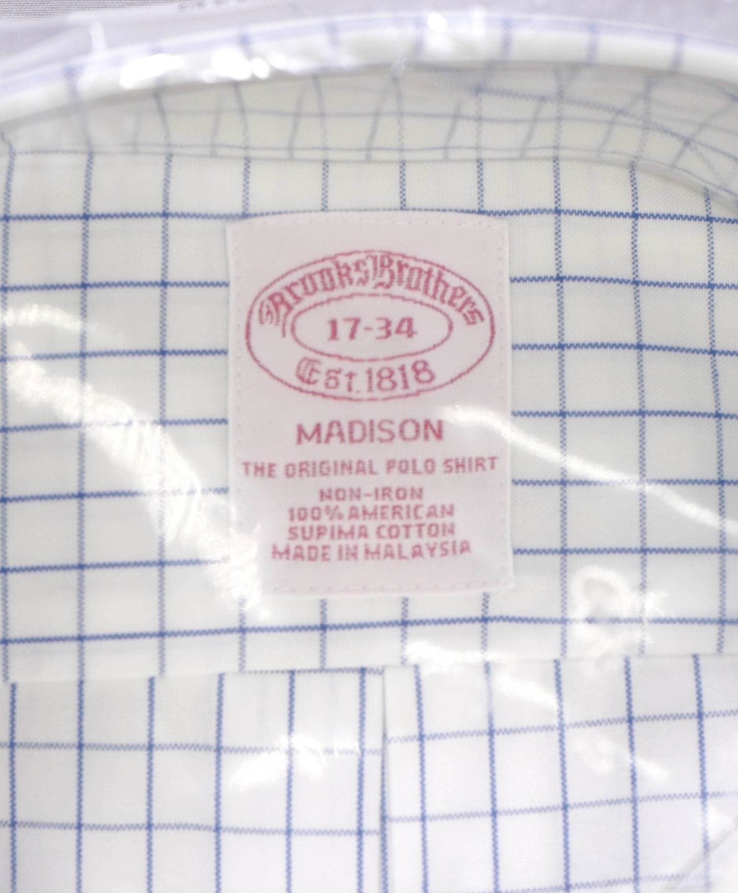 $128 BROOKS BROTHERS - Blue Check NON-IRON MADISON Shirt - 17 - 34